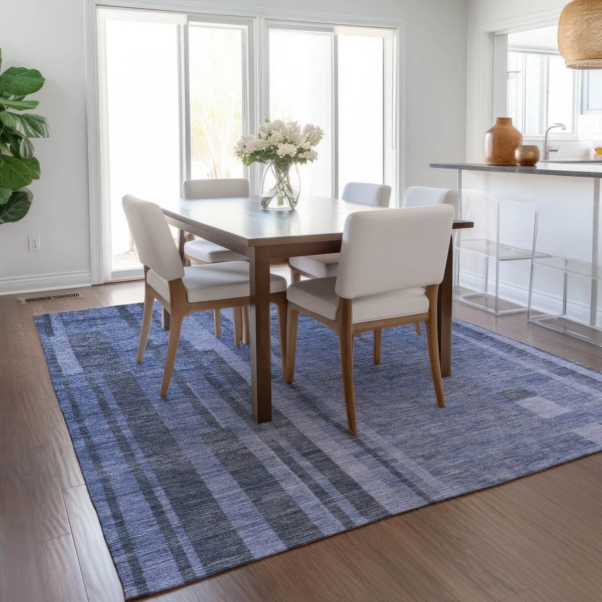 Machine Washable Indoor/ Outdoor Modern Stripes Chantille Rug