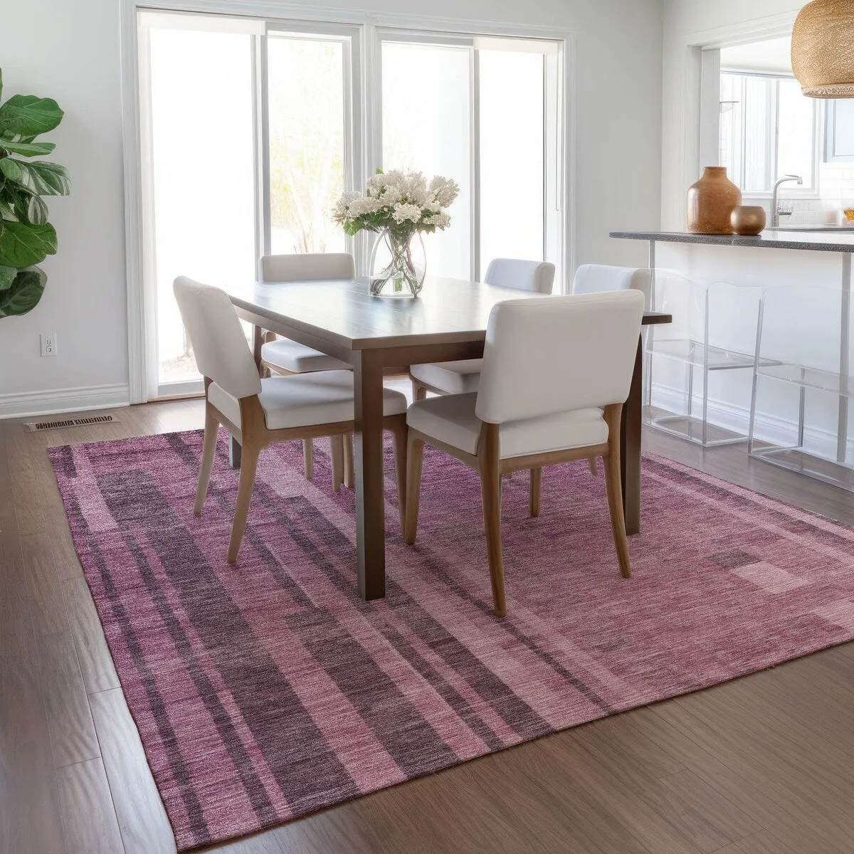 Machine Washable Indoor/ Outdoor Modern Stripes Chantille Rug