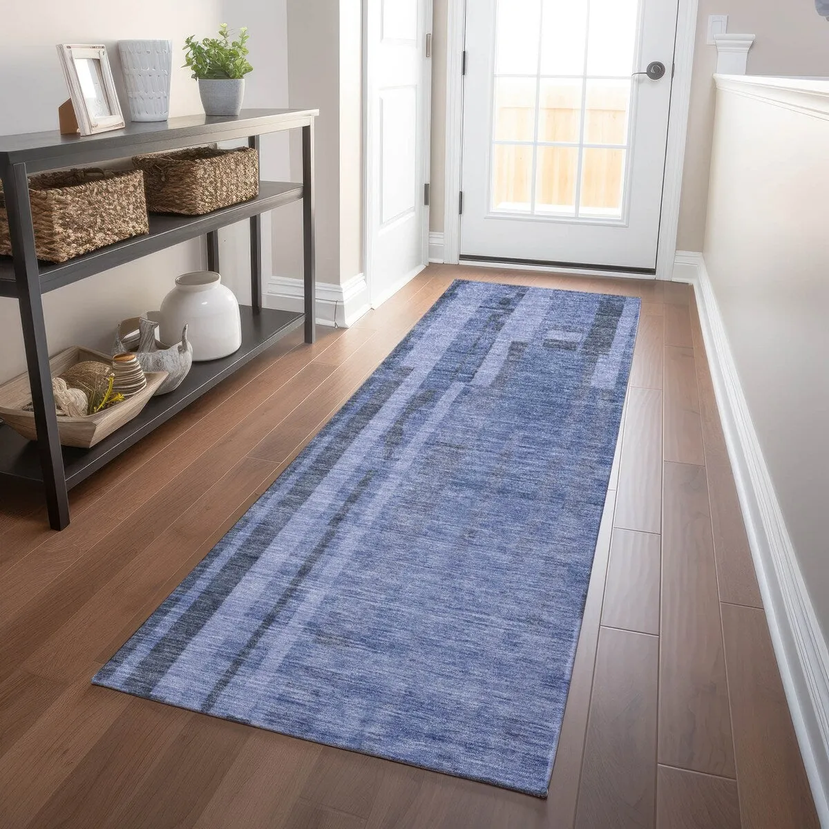 Machine Washable Indoor/ Outdoor Modern Stripes Chantille Rug