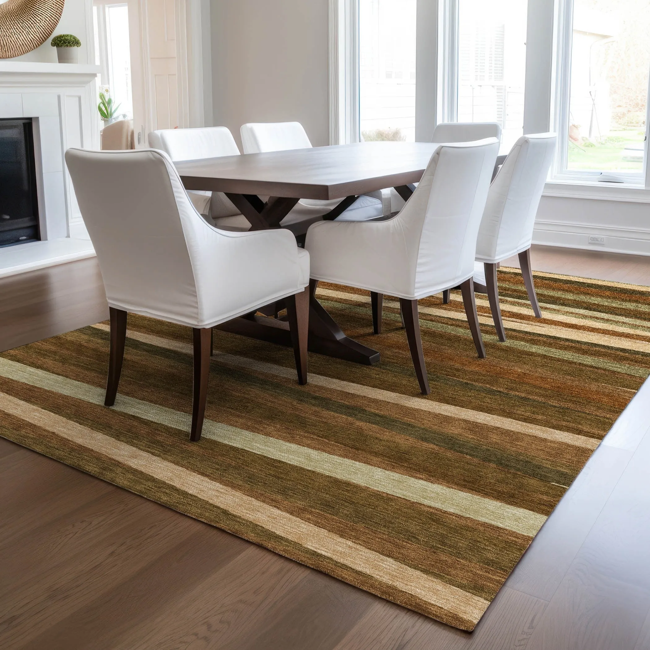 Machine Washable Indoor/ Outdoor Modern Stripes Chantille Rug