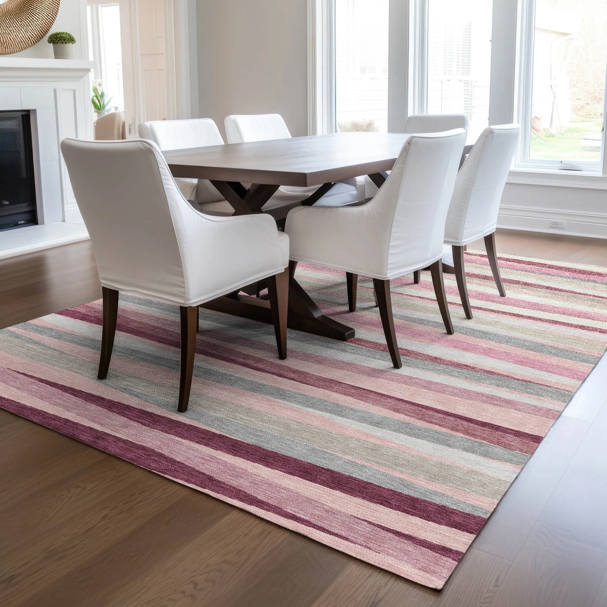 Machine Washable Indoor/ Outdoor Modern Stripes Chantille Rug