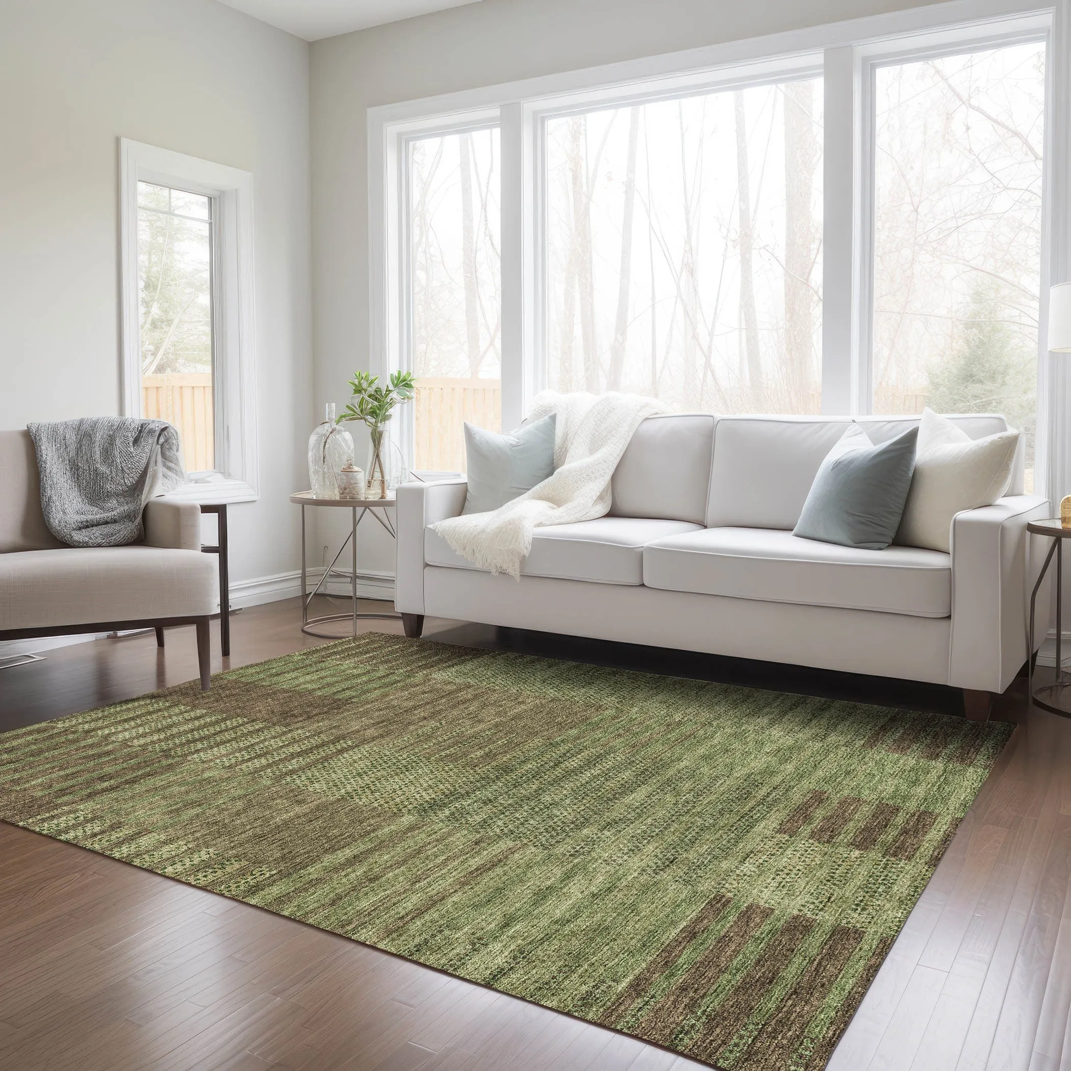 Machine Washable Indoor/ Outdoor Modern Stripes Chantille Rug