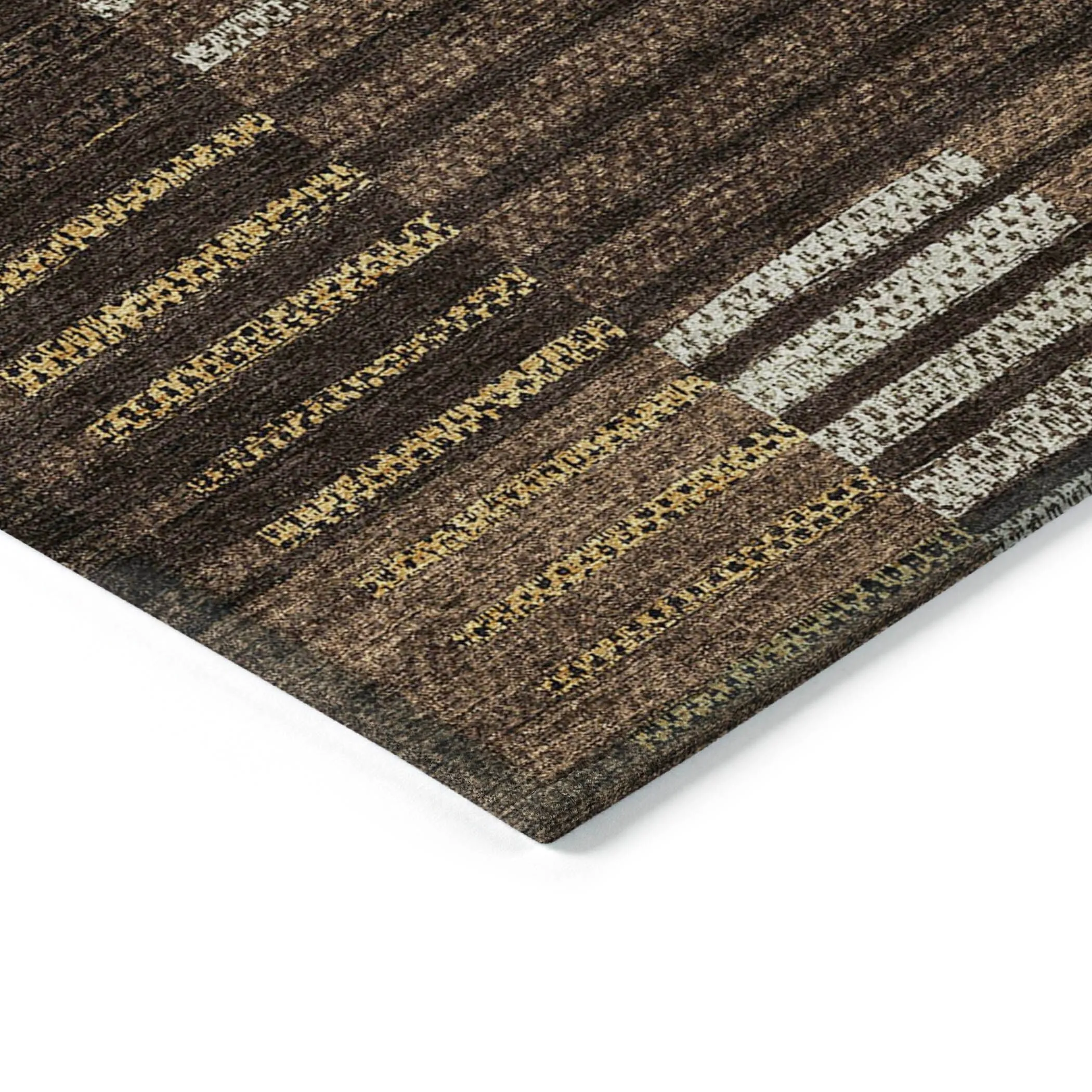 Machine Washable Indoor/ Outdoor Modern Stripes Chantille Rug
