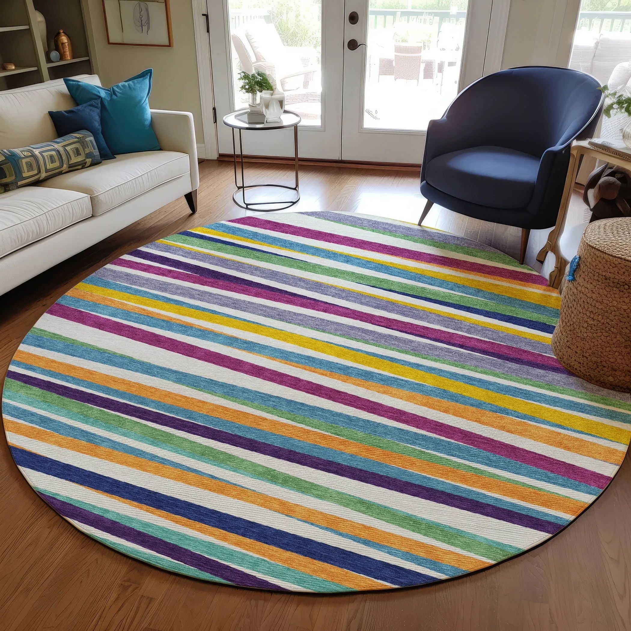 Machine Washable Indoor/ Outdoor Modern Stripes Chantille Rug