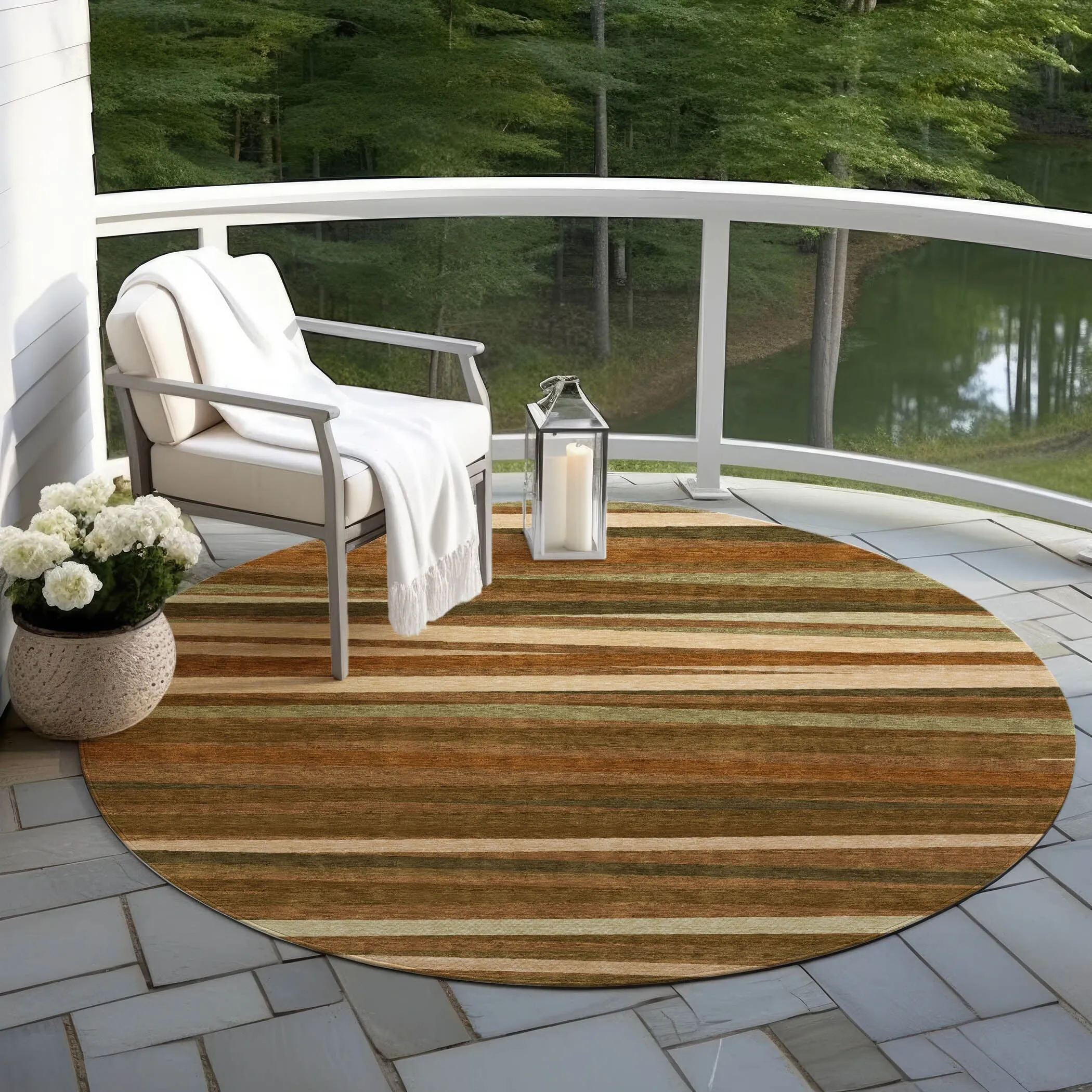 Machine Washable Indoor/ Outdoor Modern Stripes Chantille Rug