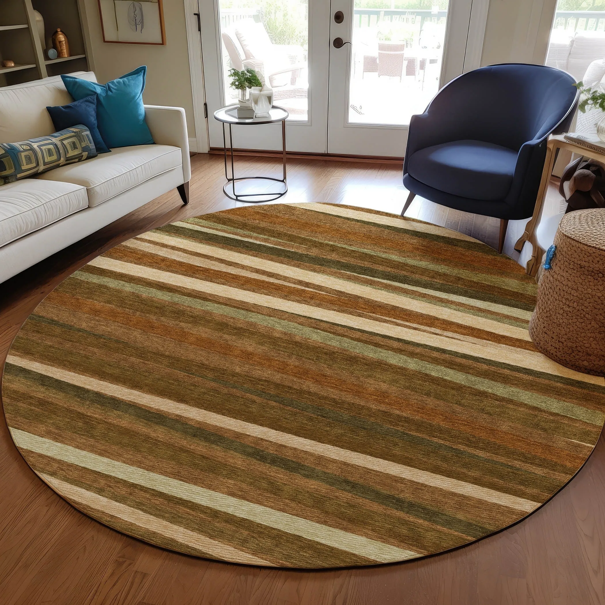 Machine Washable Indoor/ Outdoor Modern Stripes Chantille Rug