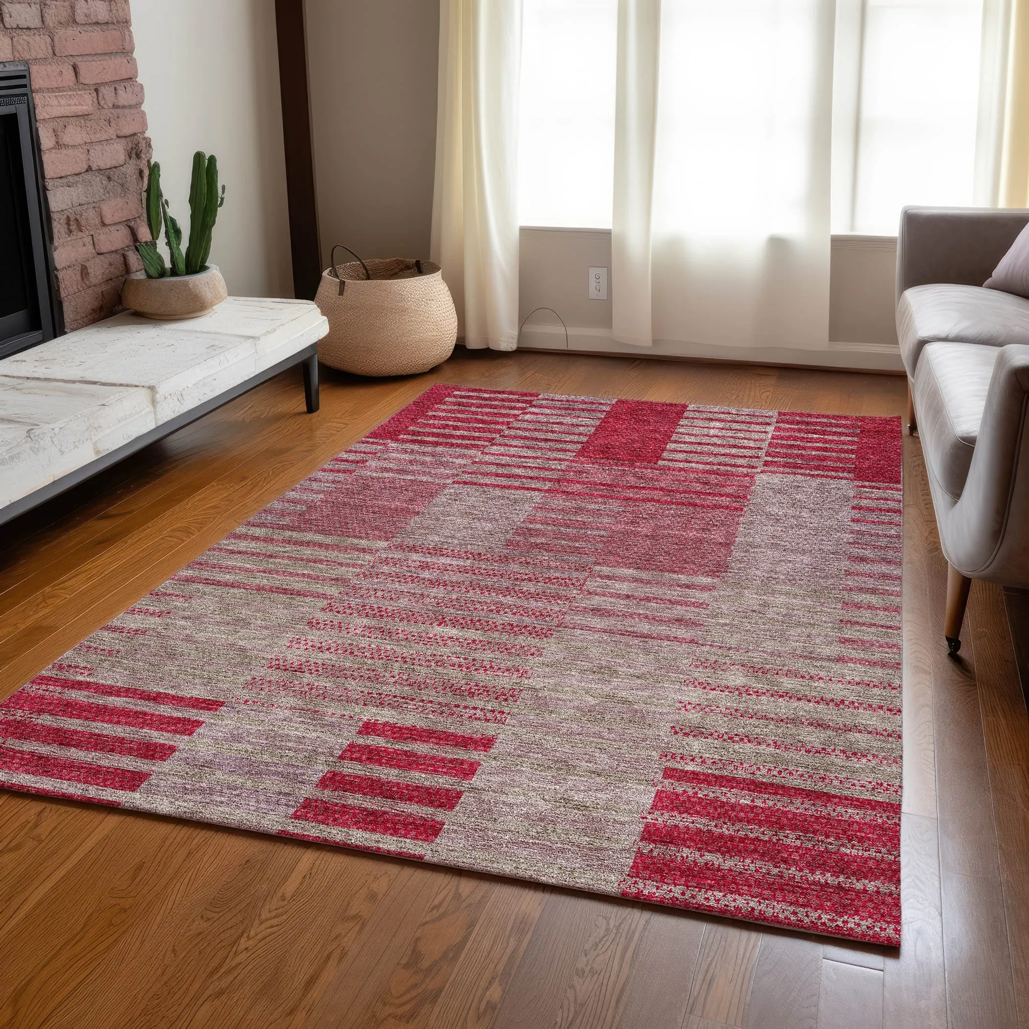 Machine Washable Indoor/ Outdoor Modern Stripes Chantille Rug
