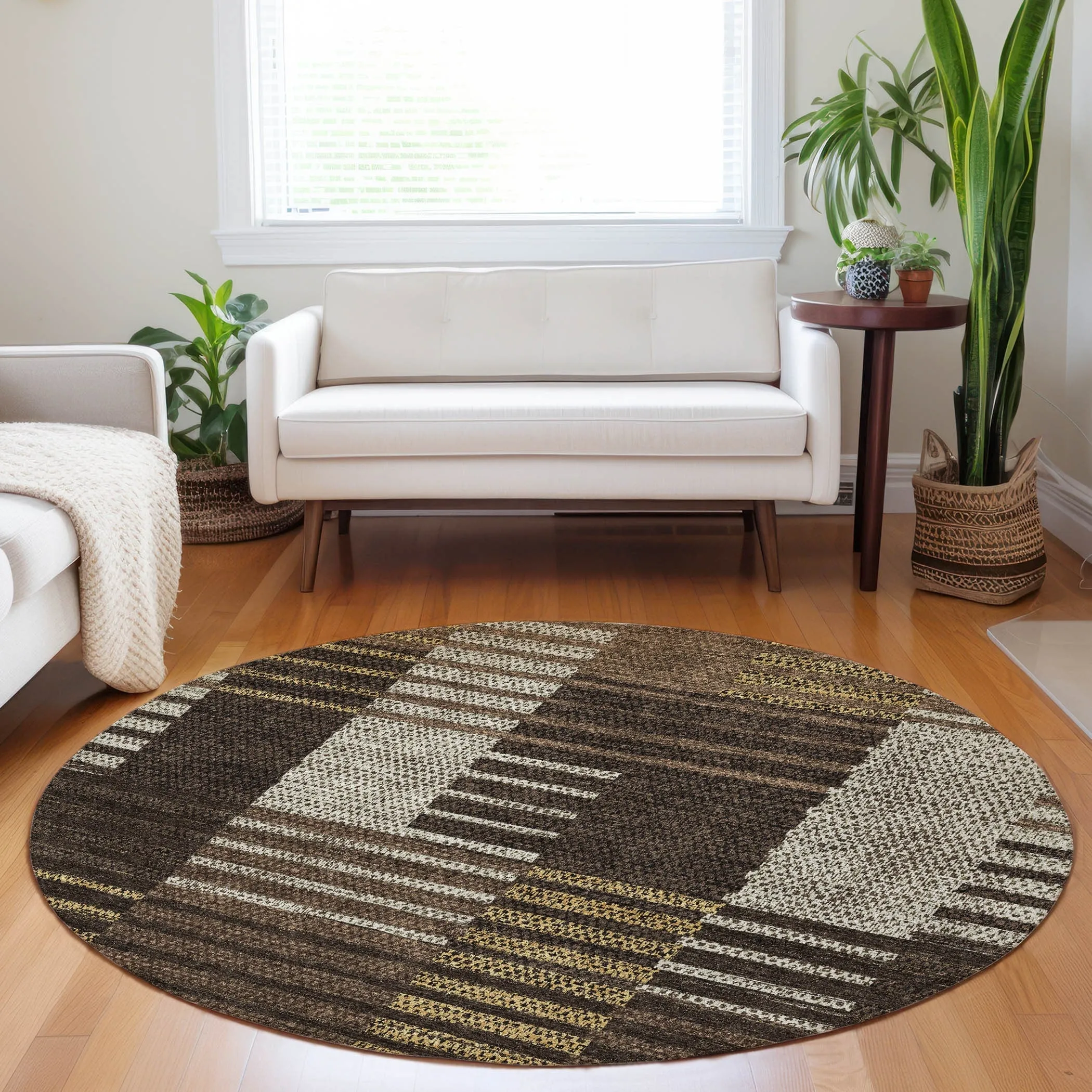 Machine Washable Indoor/ Outdoor Modern Stripes Chantille Rug
