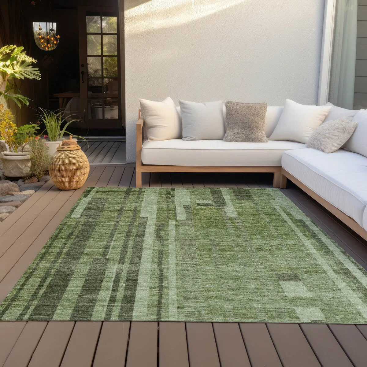 Machine Washable Indoor/ Outdoor Modern Stripes Chantille Rug