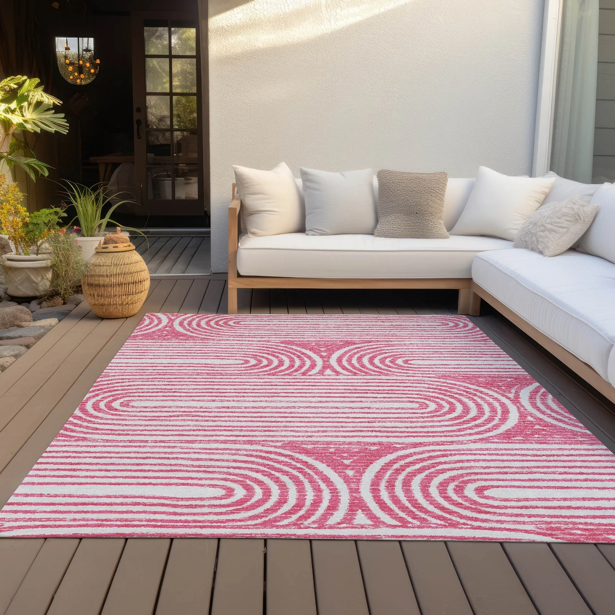 Machine Washable Indoor/ Outdoor Modern Vibes Chantille Rug