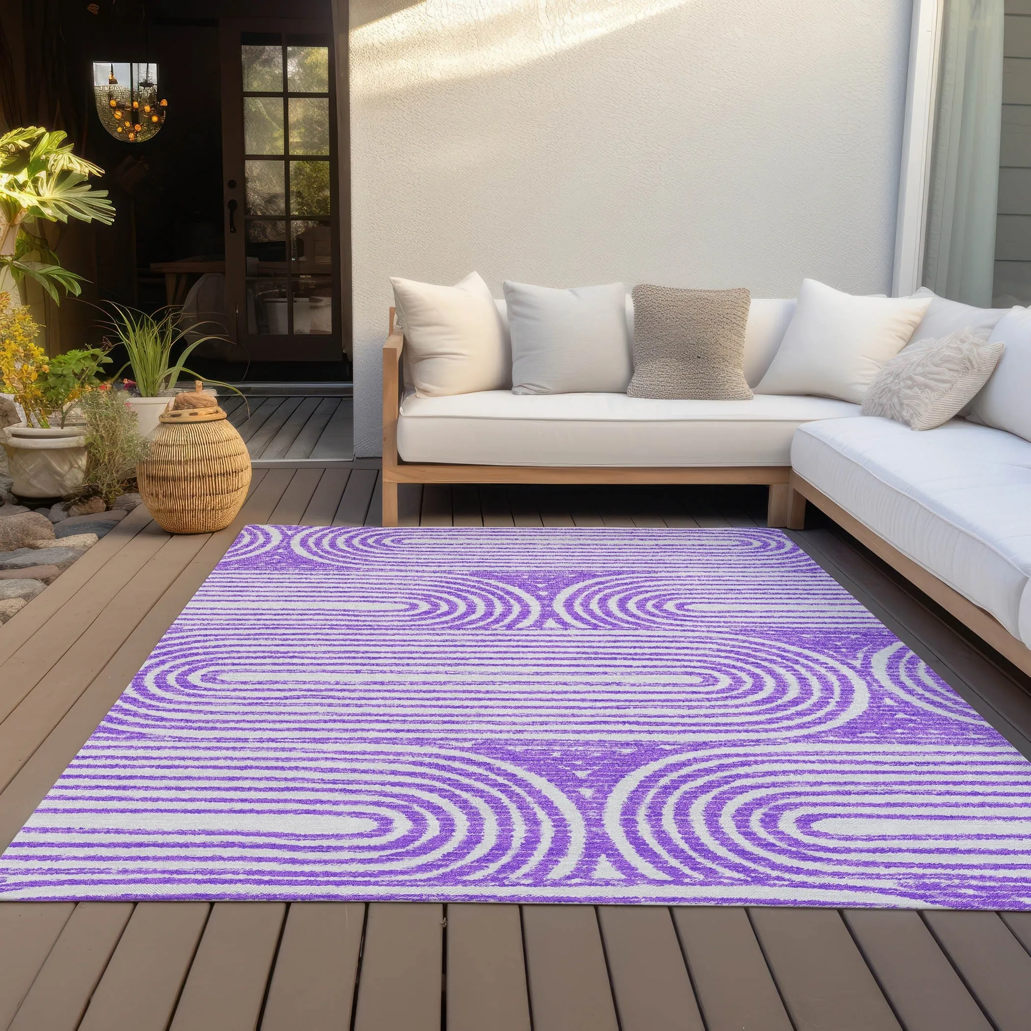 Machine Washable Indoor/ Outdoor Modern Vibes Chantille Rug