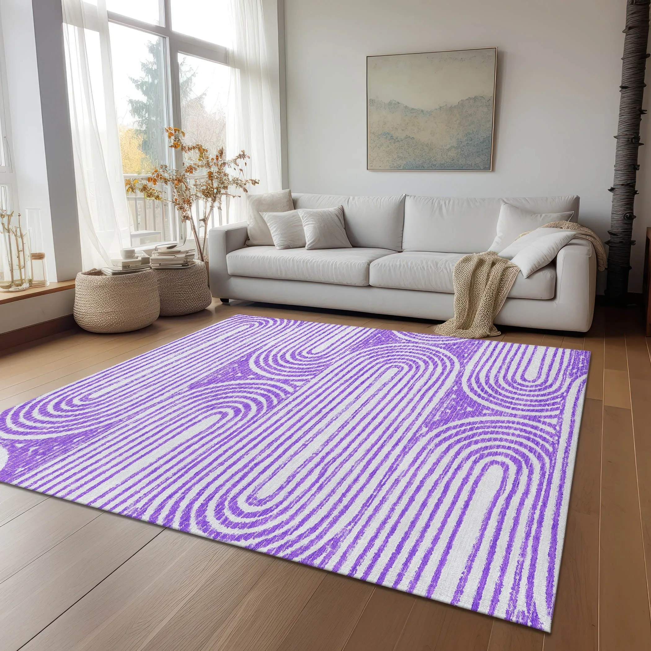 Machine Washable Indoor/ Outdoor Modern Vibes Chantille Rug