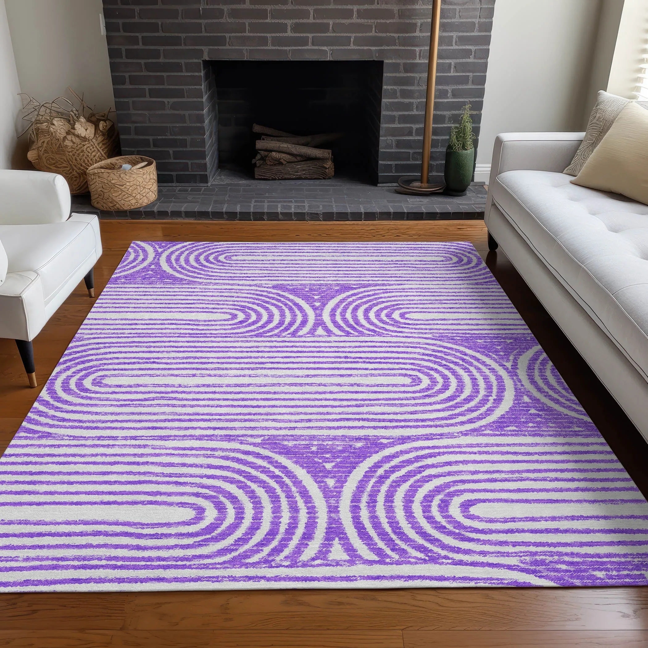 Machine Washable Indoor/ Outdoor Modern Vibes Chantille Rug