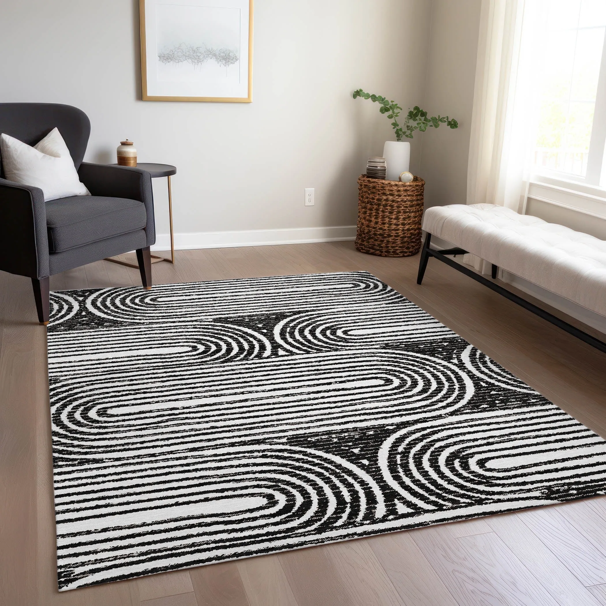Machine Washable Indoor/ Outdoor Modern Vibes Chantille Rug