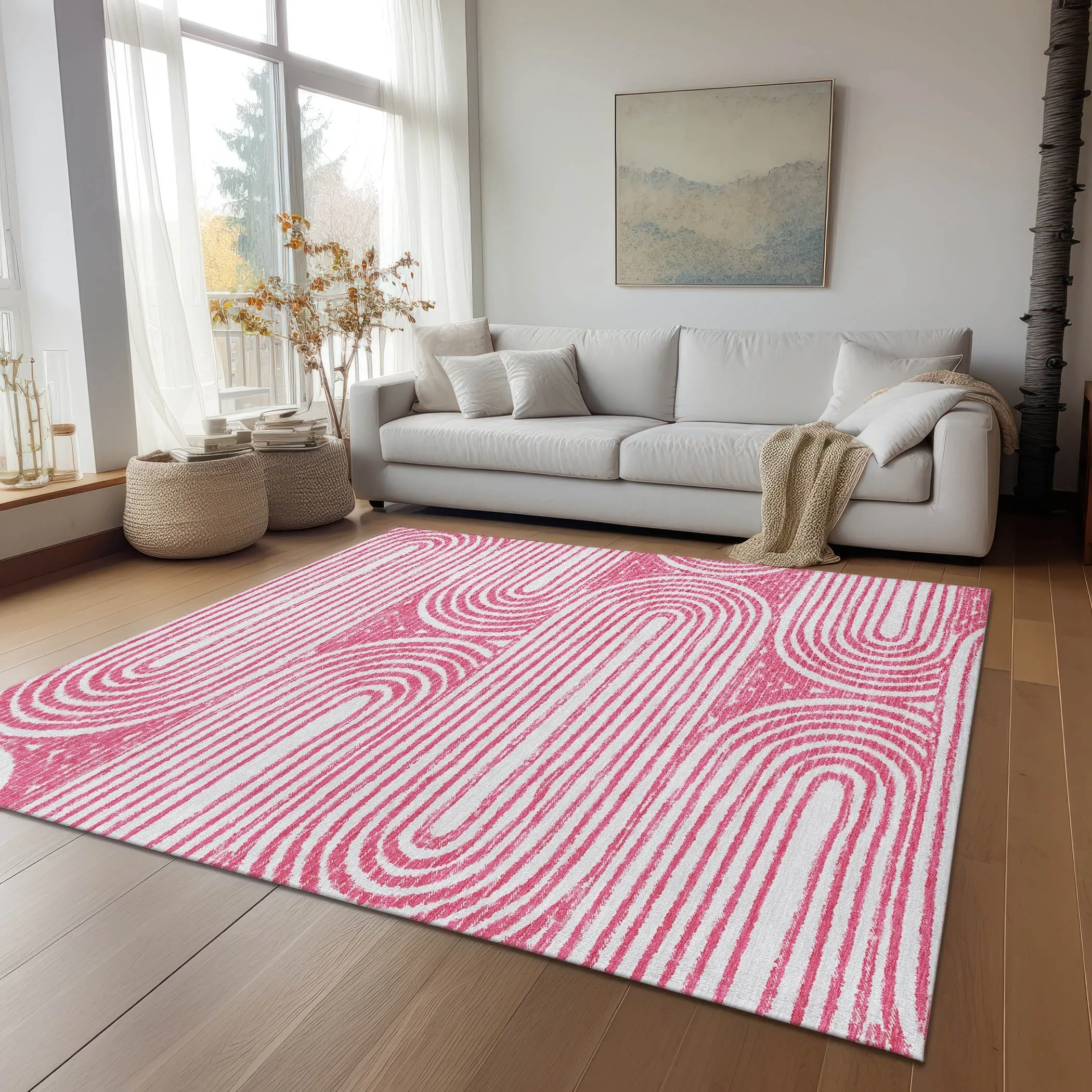 Machine Washable Indoor/ Outdoor Modern Vibes Chantille Rug