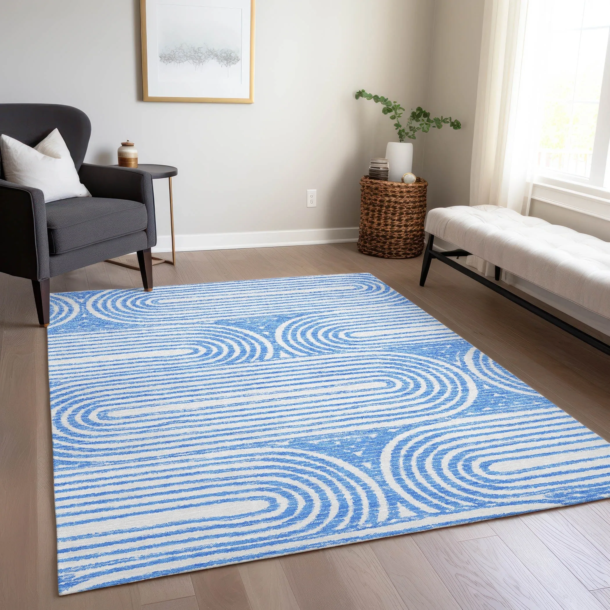 Machine Washable Indoor/ Outdoor Modern Vibes Chantille Rug