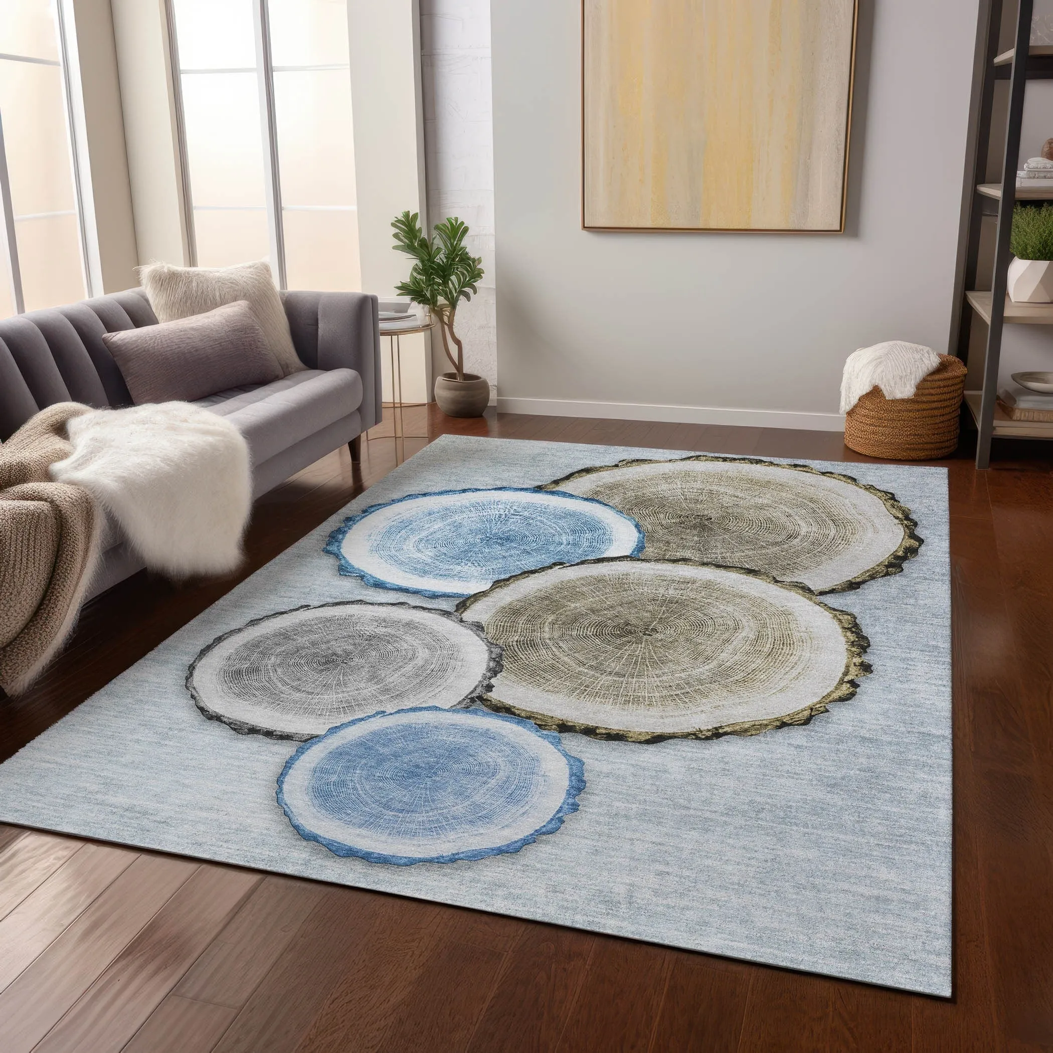 Machine Washable Indoor/ Outdoor Modern Wood Chantille Rug