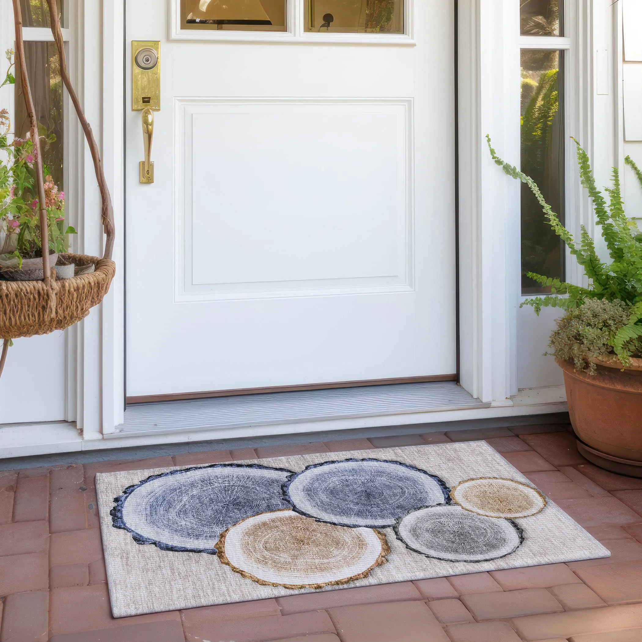 Machine Washable Indoor/ Outdoor Modern Wood Chantille Rug