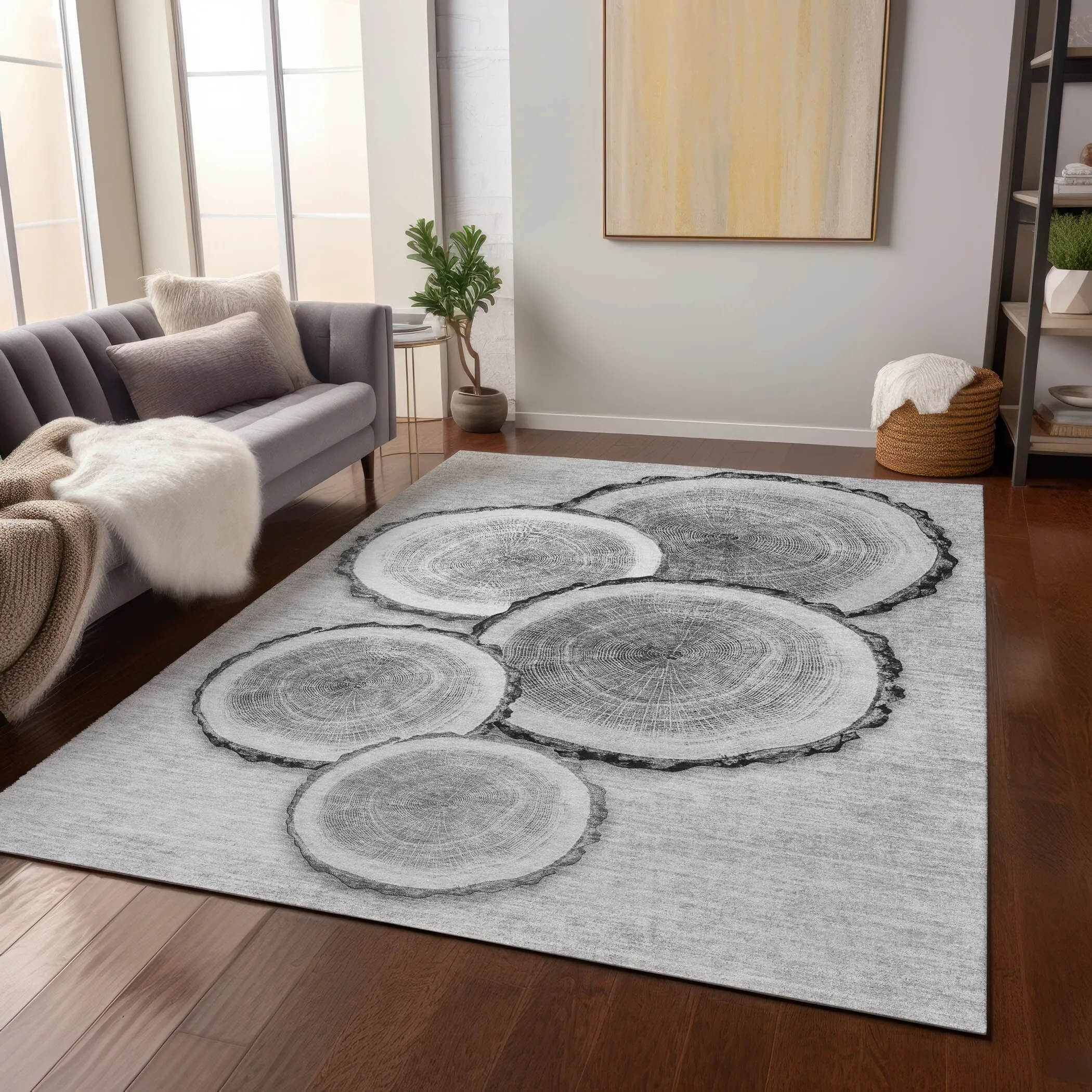 Machine Washable Indoor/ Outdoor Modern Wood Chantille Rug