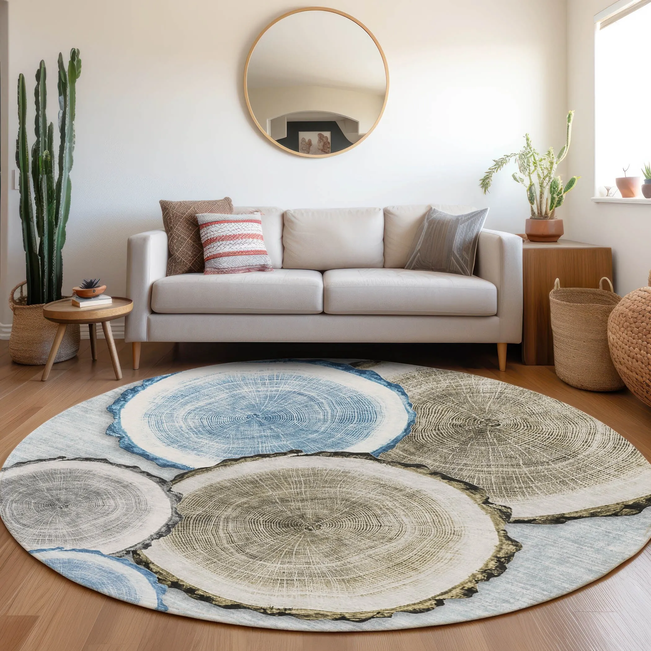 Machine Washable Indoor/ Outdoor Modern Wood Chantille Rug