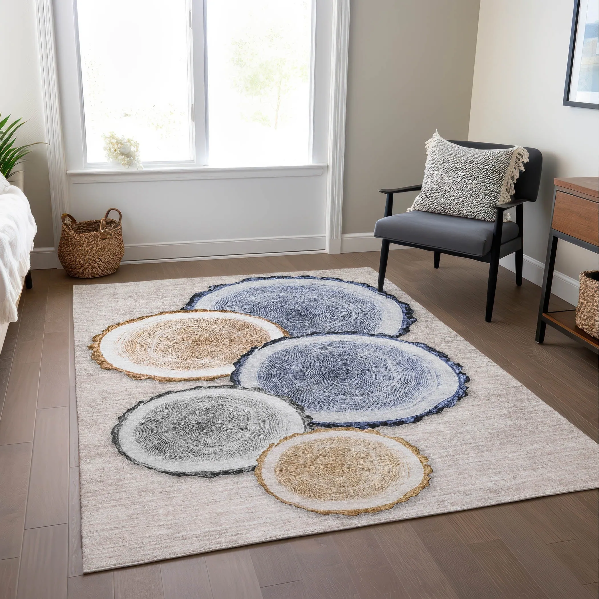 Machine Washable Indoor/ Outdoor Modern Wood Chantille Rug