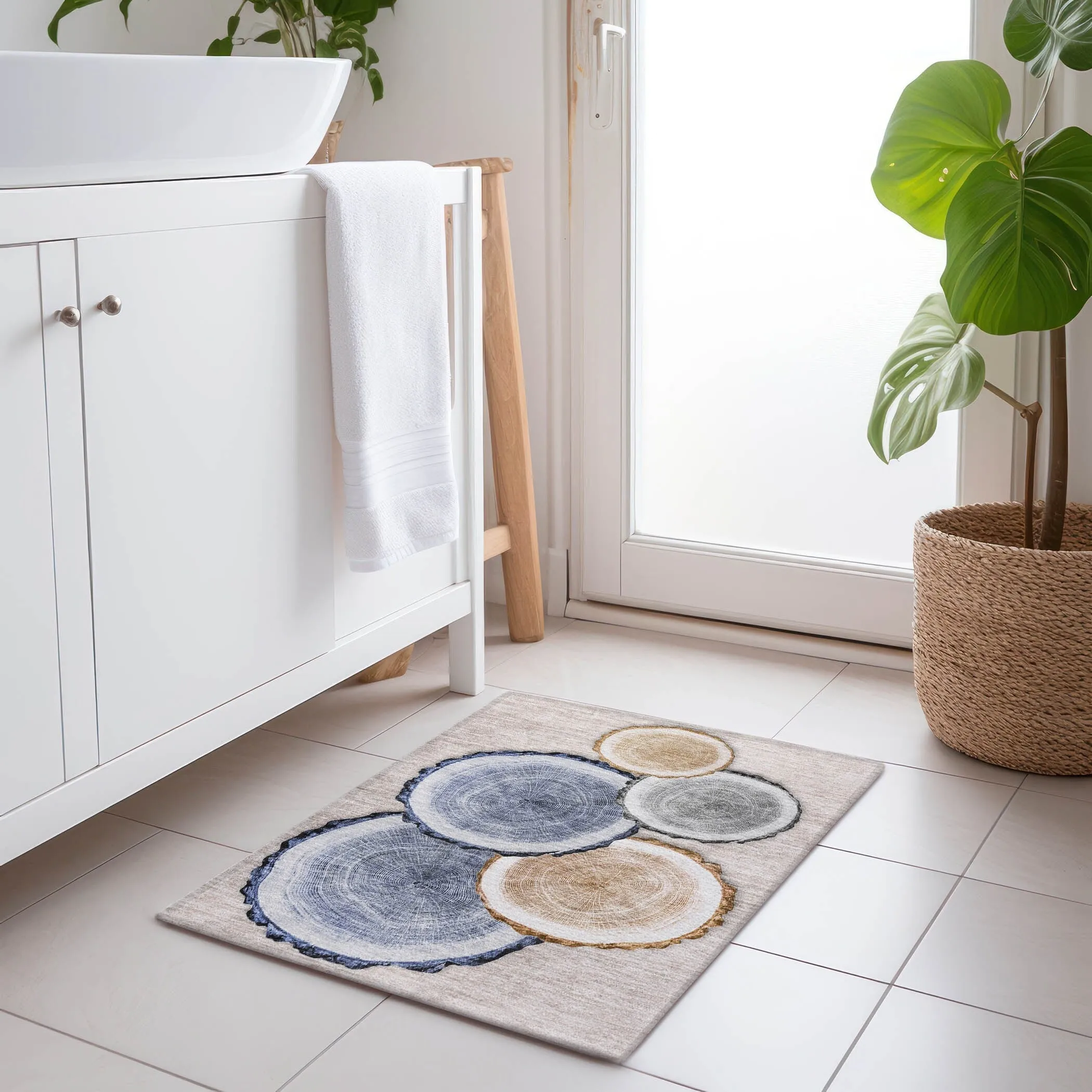 Machine Washable Indoor/ Outdoor Modern Wood Chantille Rug