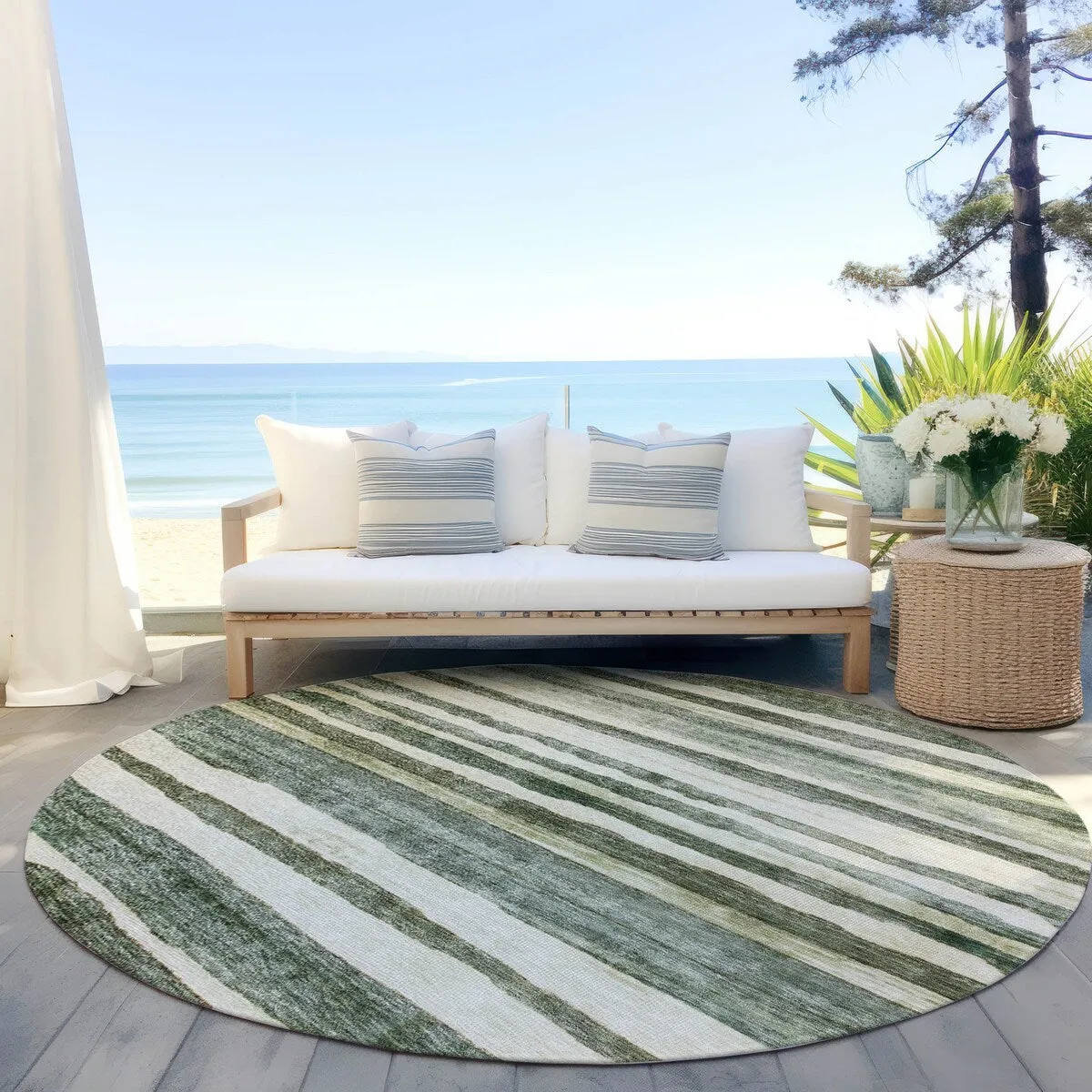 Machine Washable Indoor/ Outdoor Moroccan Stripe Chantille Rug