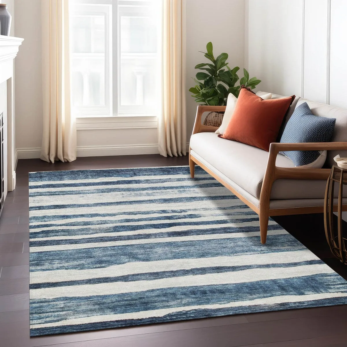 Machine Washable Indoor/ Outdoor Moroccan Stripe Chantille Rug