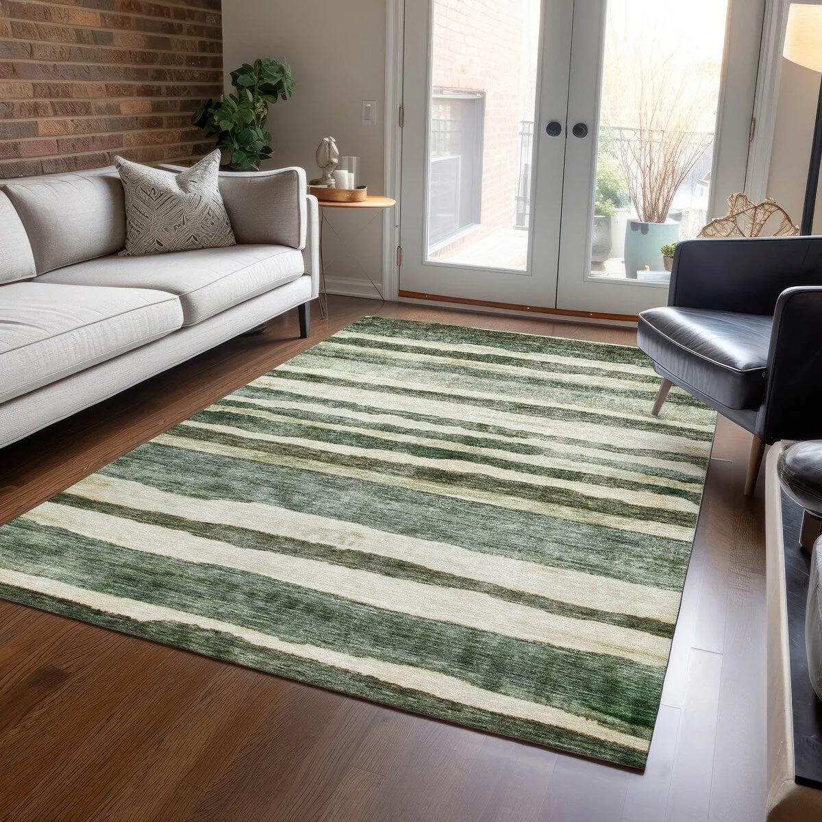 Machine Washable Indoor/ Outdoor Moroccan Stripe Chantille Rug