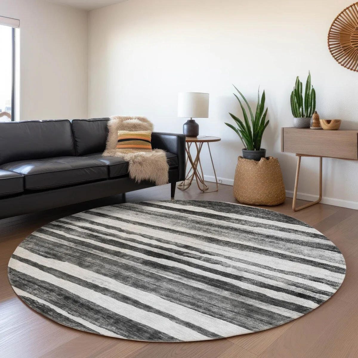 Machine Washable Indoor/ Outdoor Moroccan Stripe Chantille Rug