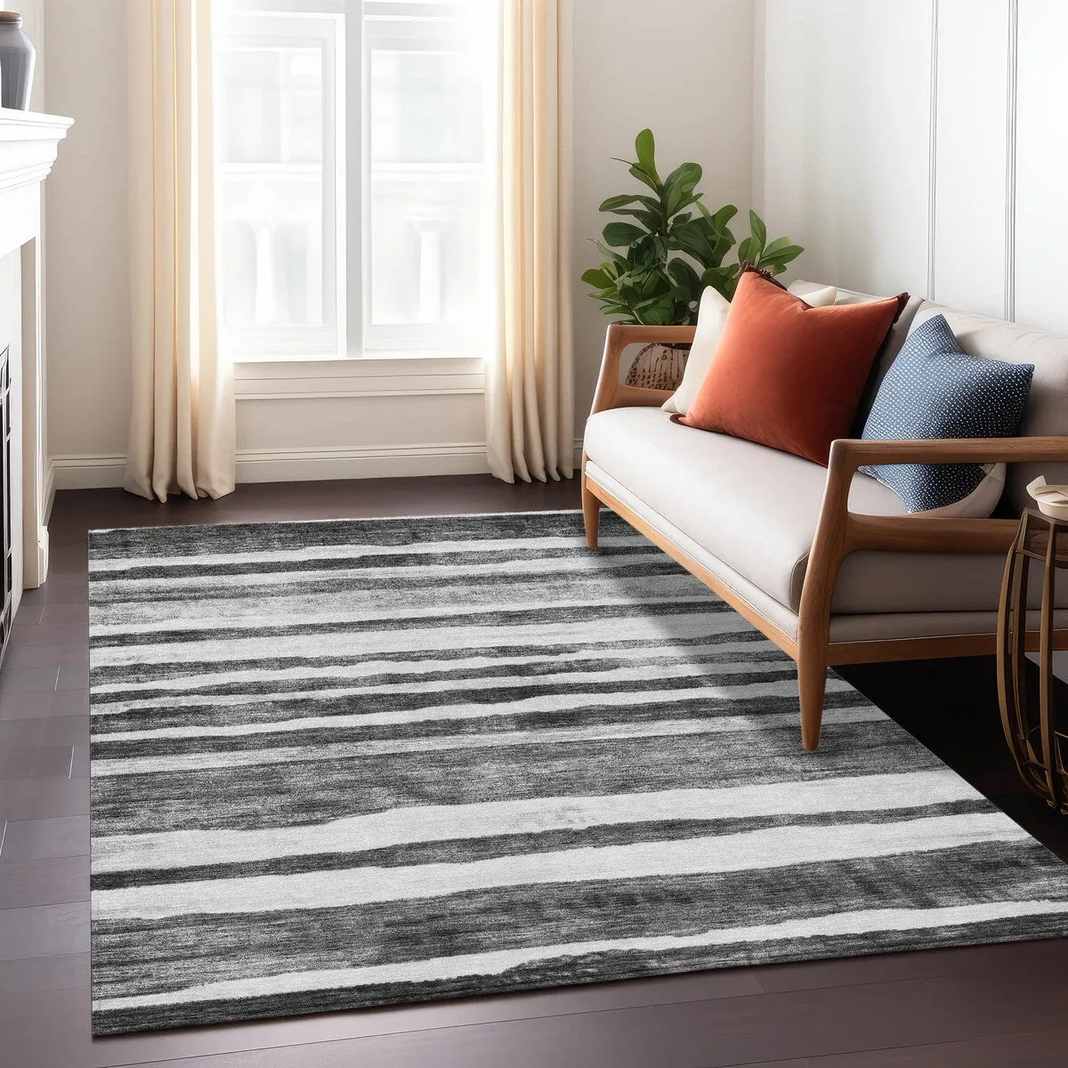 Machine Washable Indoor/ Outdoor Moroccan Stripe Chantille Rug
