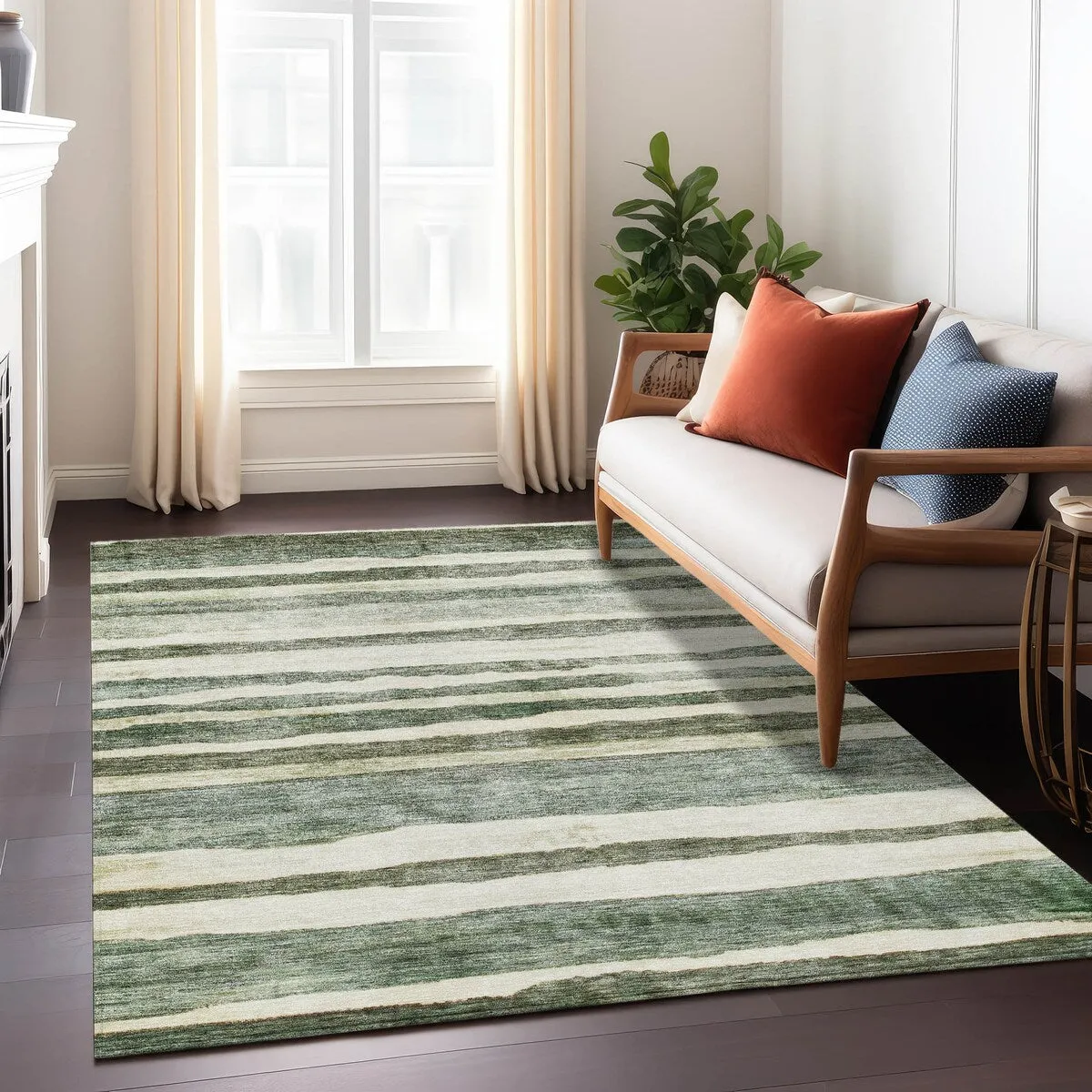 Machine Washable Indoor/ Outdoor Moroccan Stripe Chantille Rug