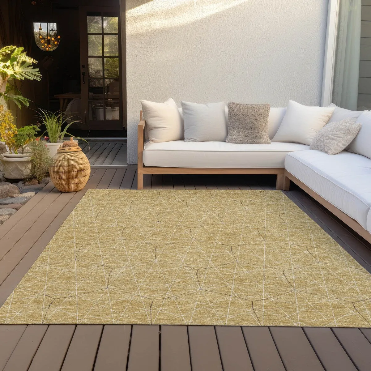 Machine Washable Indoor/ Outdoor Mosaic Geo Chantille Rug