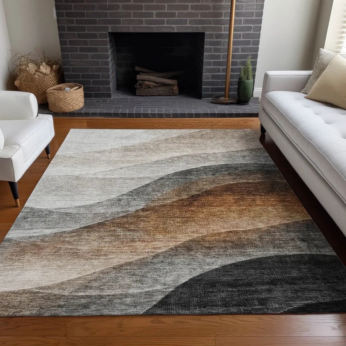 Machine Washable Indoor/ Outdoor Ombre Waves Chantille Rug