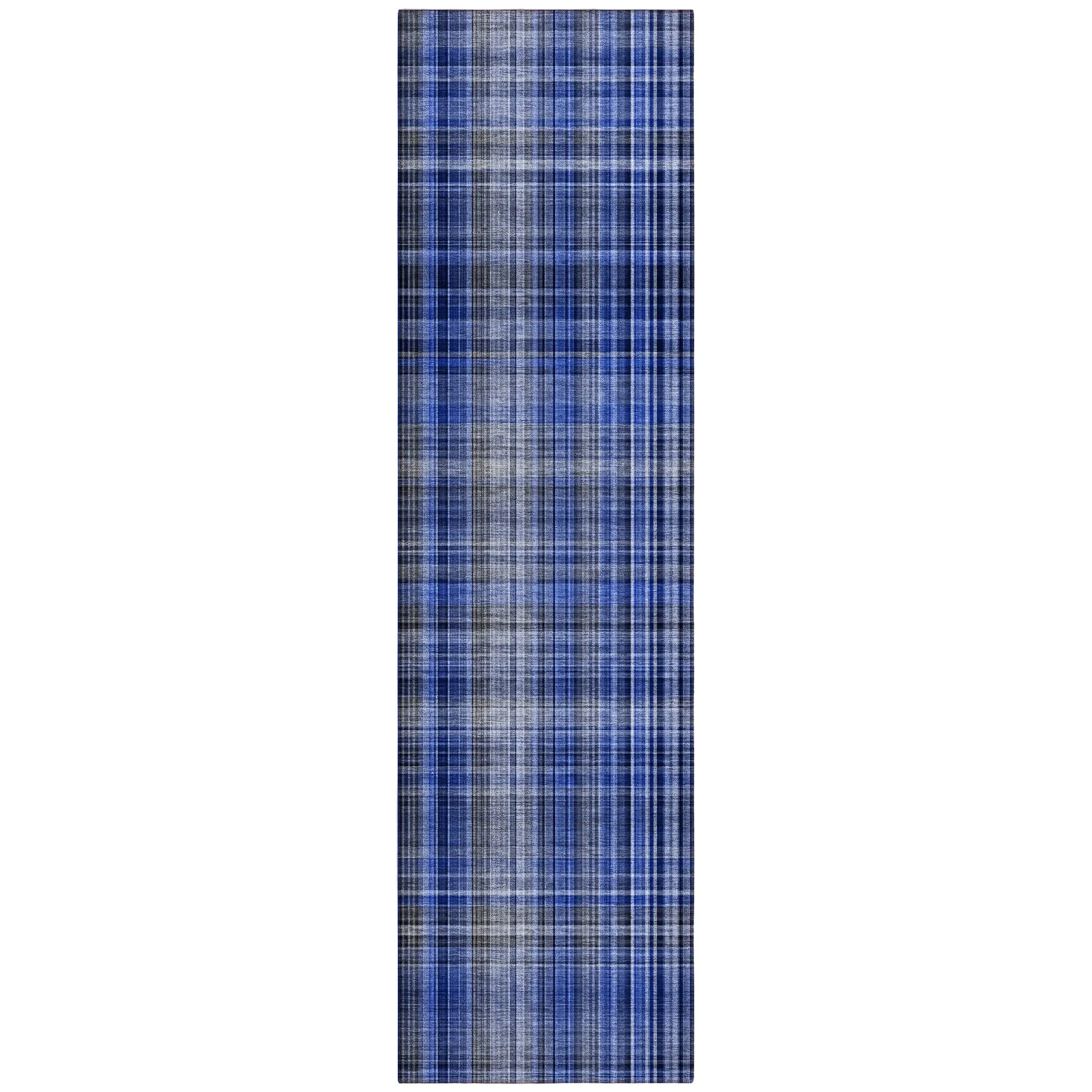 Machine Washable Indoor/ Outdoor Plaid Chantille Rug