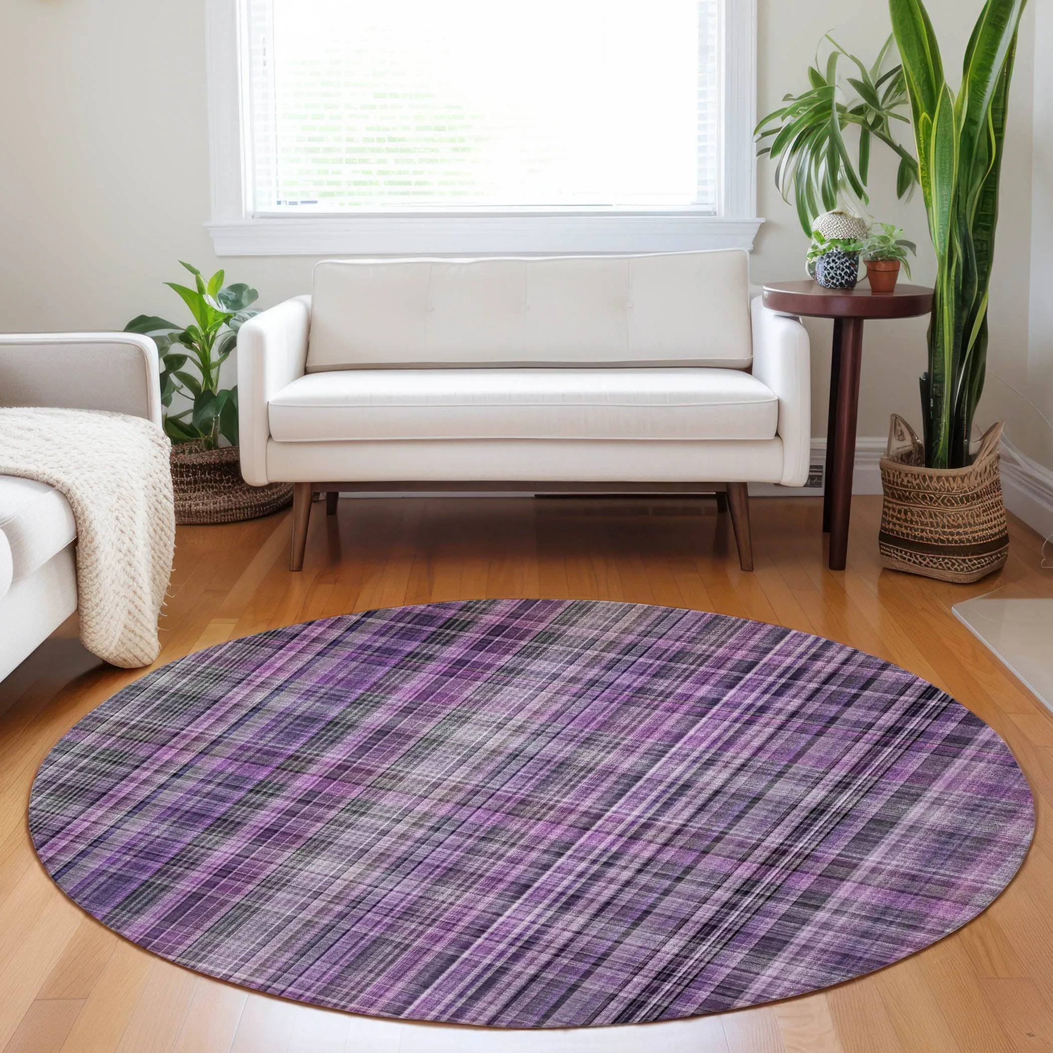 Machine Washable Indoor/ Outdoor Plaid Chantille Rug
