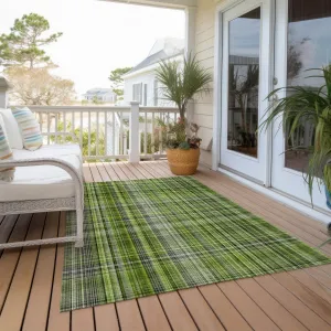 Machine Washable Indoor/ Outdoor Plaid Chantille Rug