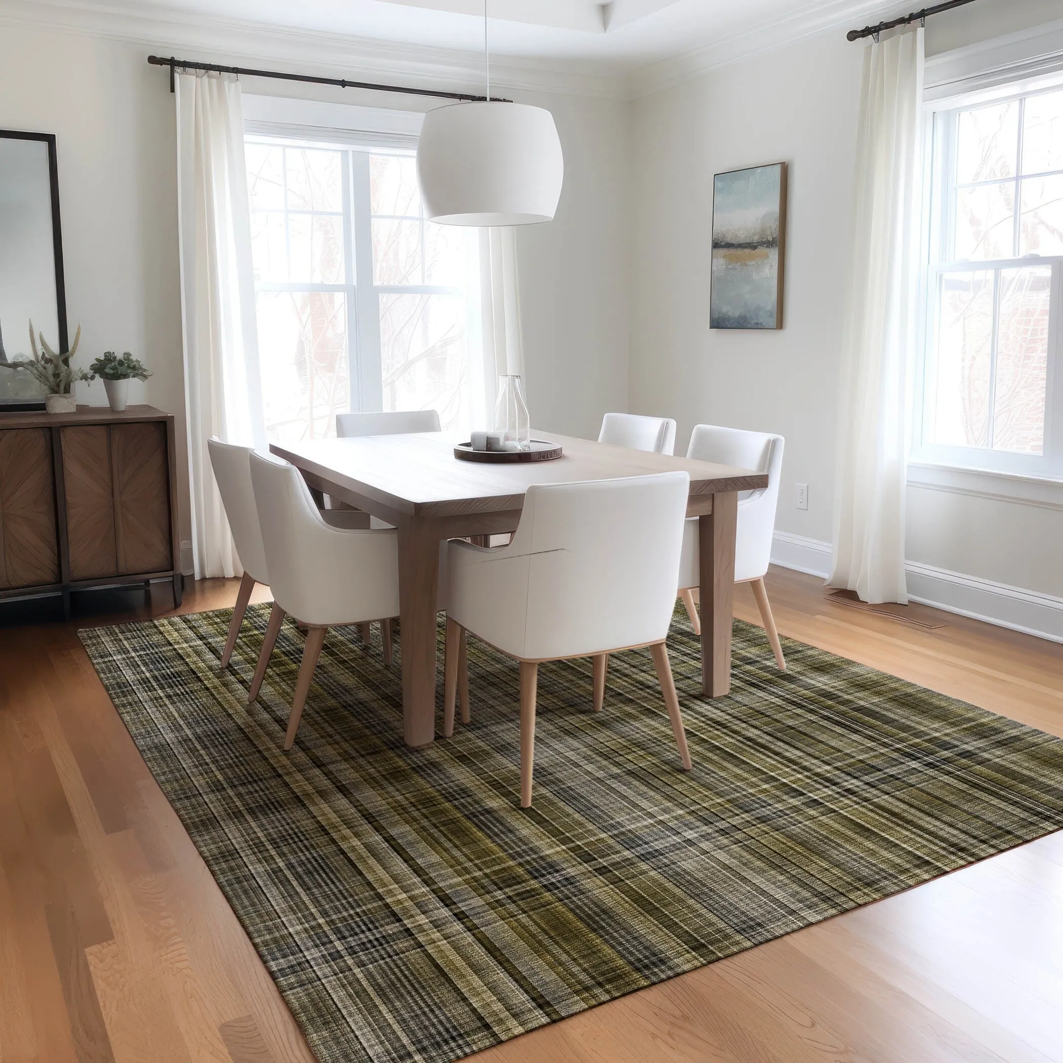 Machine Washable Indoor/ Outdoor Plaid Chantille Rug