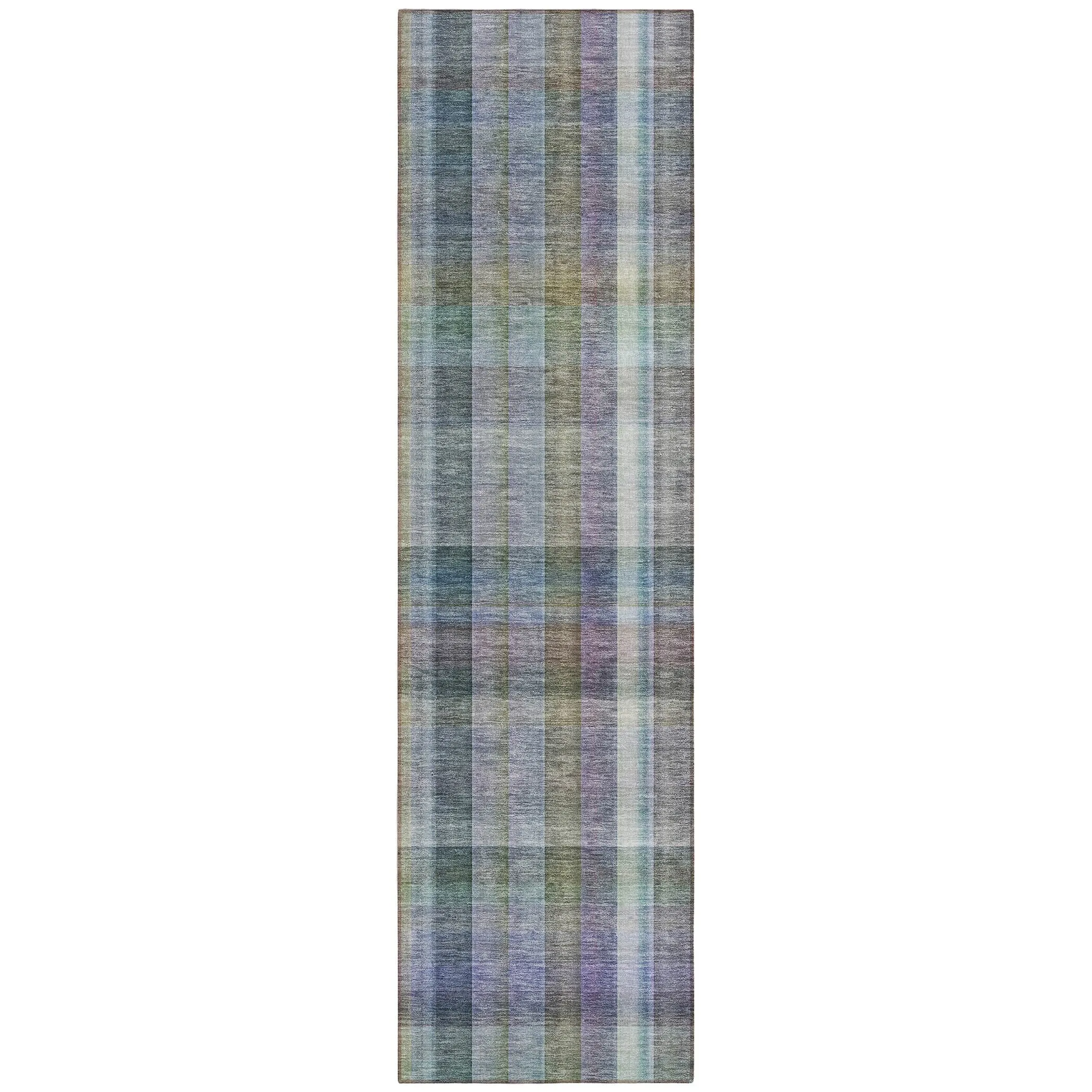 Machine Washable Indoor/ Outdoor Plaid Chantille Rug
