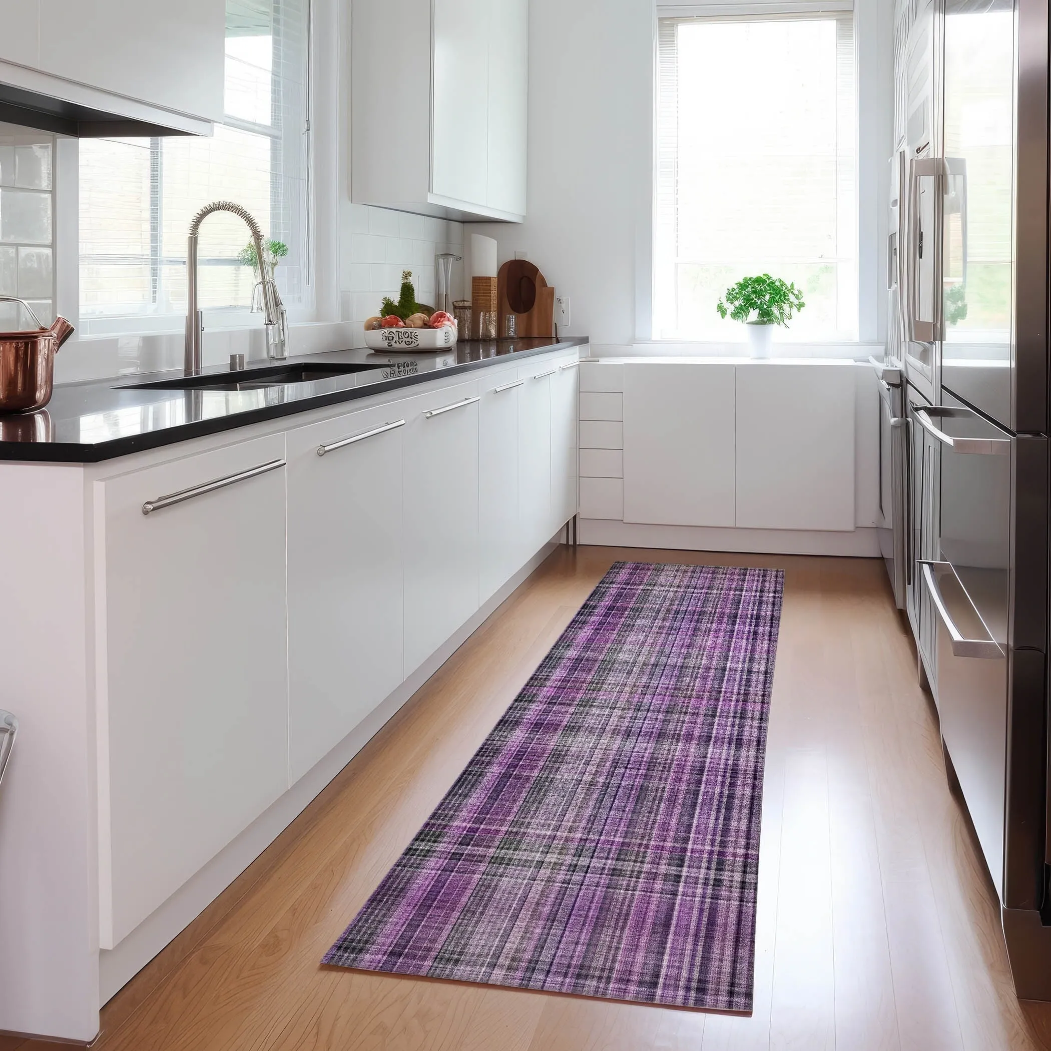 Machine Washable Indoor/ Outdoor Plaid Chantille Rug