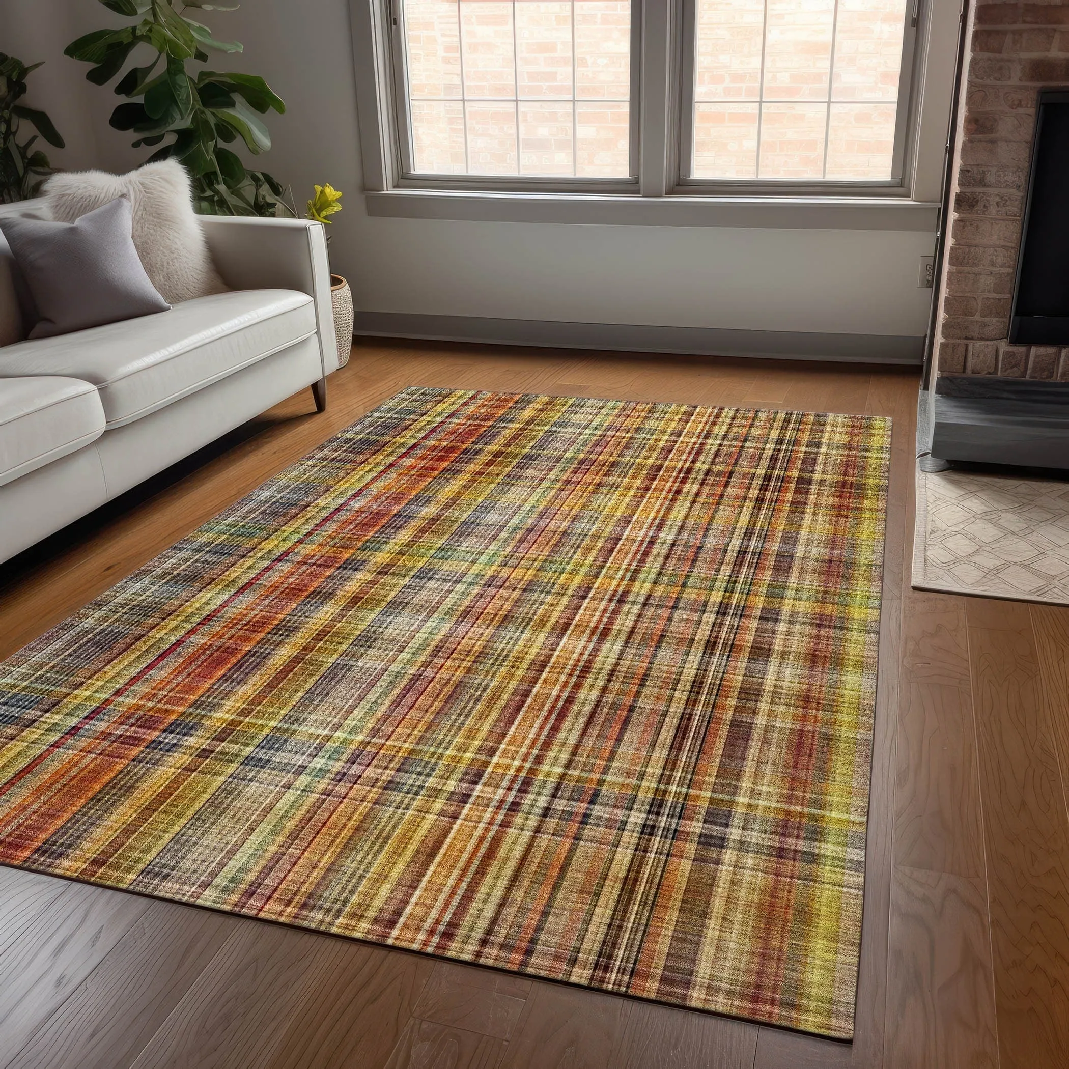 Machine Washable Indoor/ Outdoor Plaid Chantille Rug