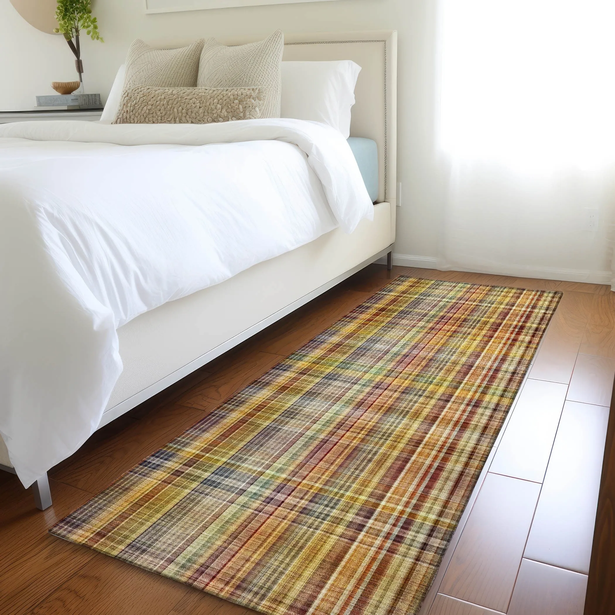 Machine Washable Indoor/ Outdoor Plaid Chantille Rug