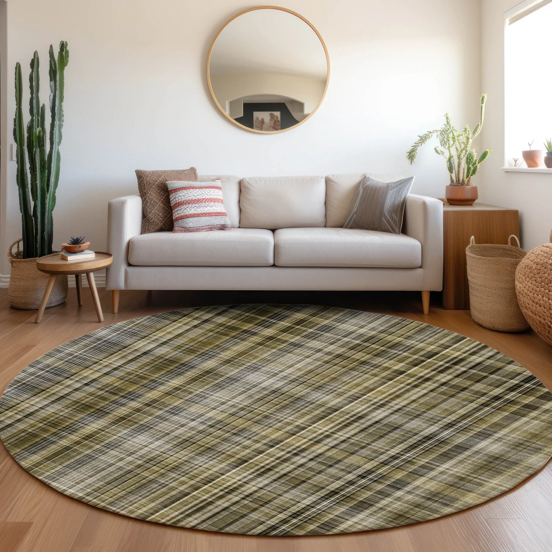 Machine Washable Indoor/ Outdoor Plaid Chantille Rug