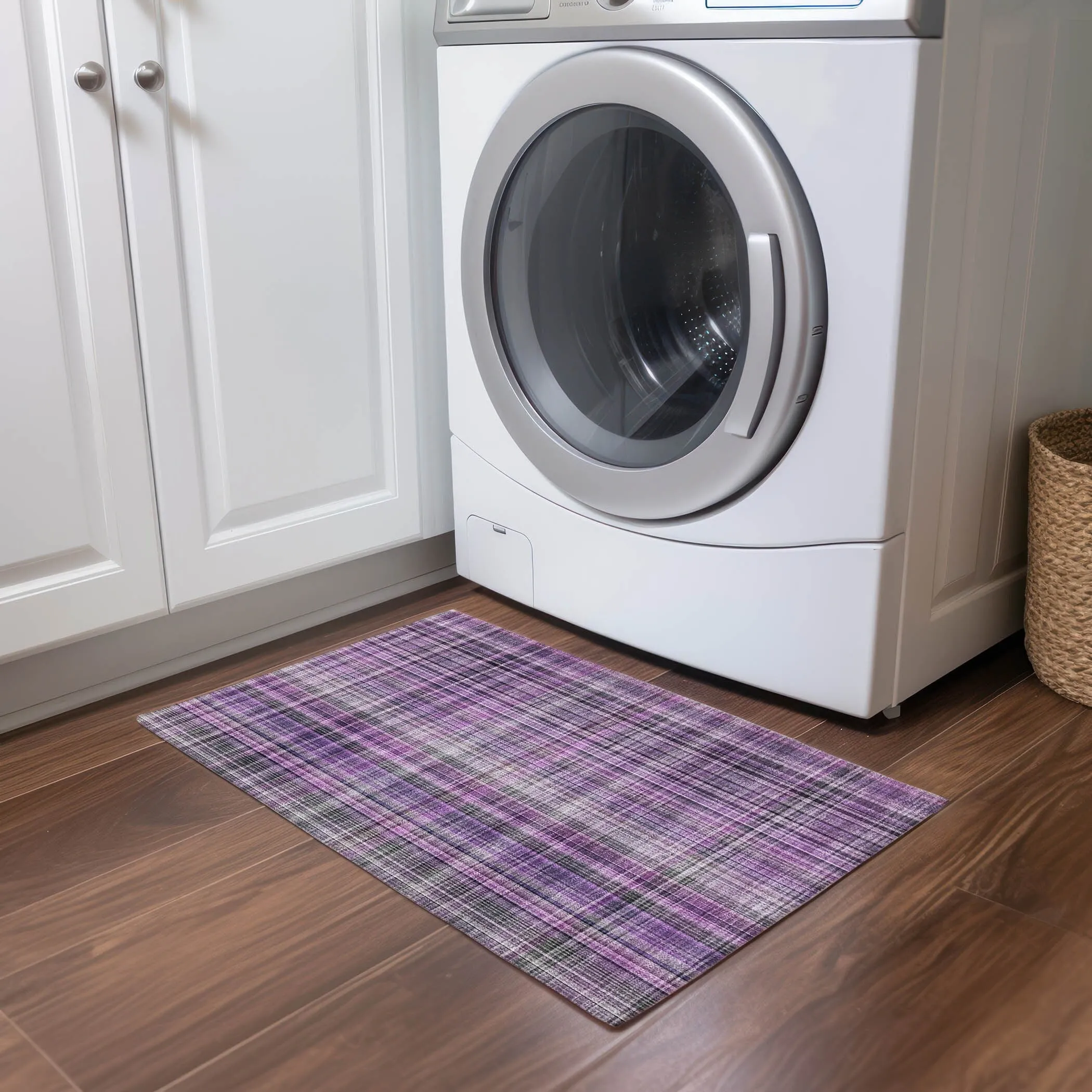 Machine Washable Indoor/ Outdoor Plaid Chantille Rug