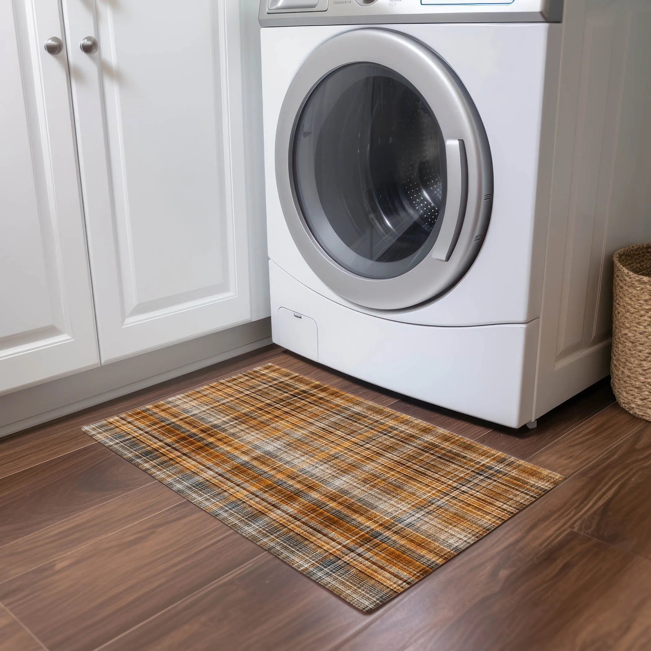 Machine Washable Indoor/ Outdoor Plaid Chantille Rug