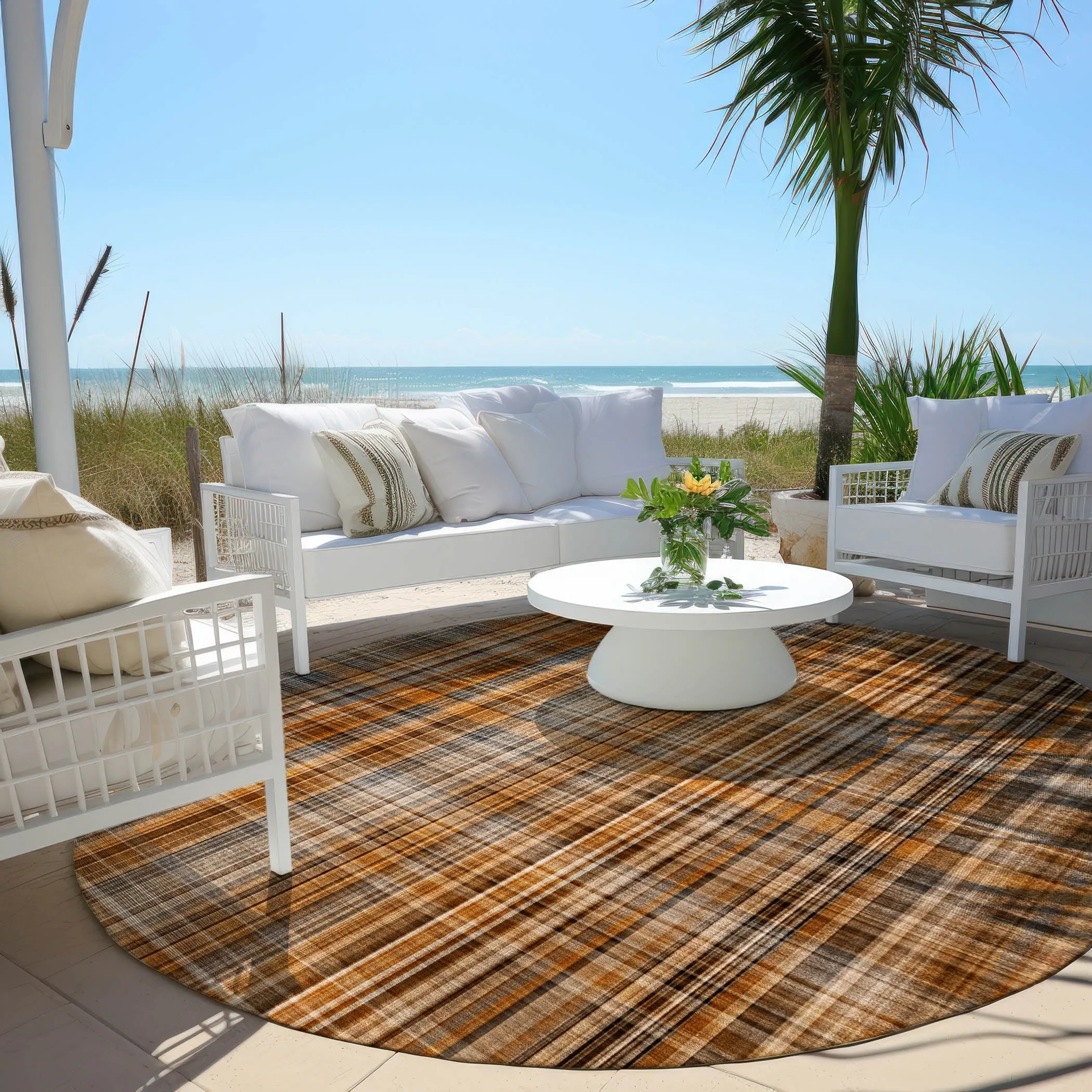 Machine Washable Indoor/ Outdoor Plaid Chantille Rug