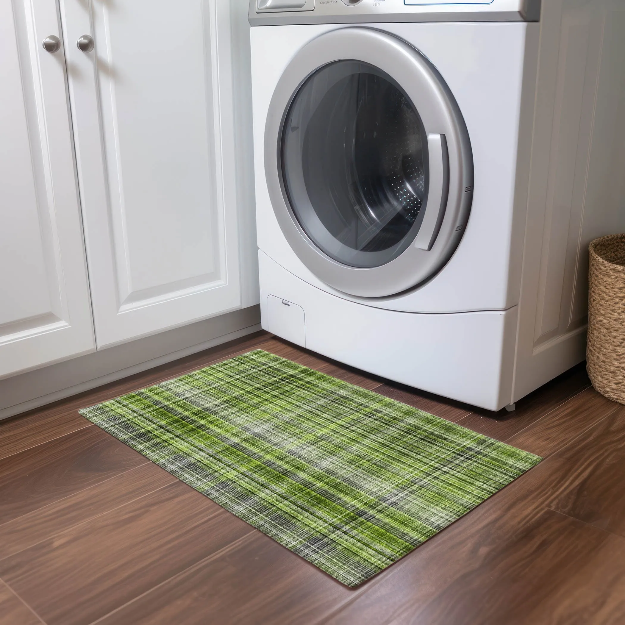 Machine Washable Indoor/ Outdoor Plaid Chantille Rug