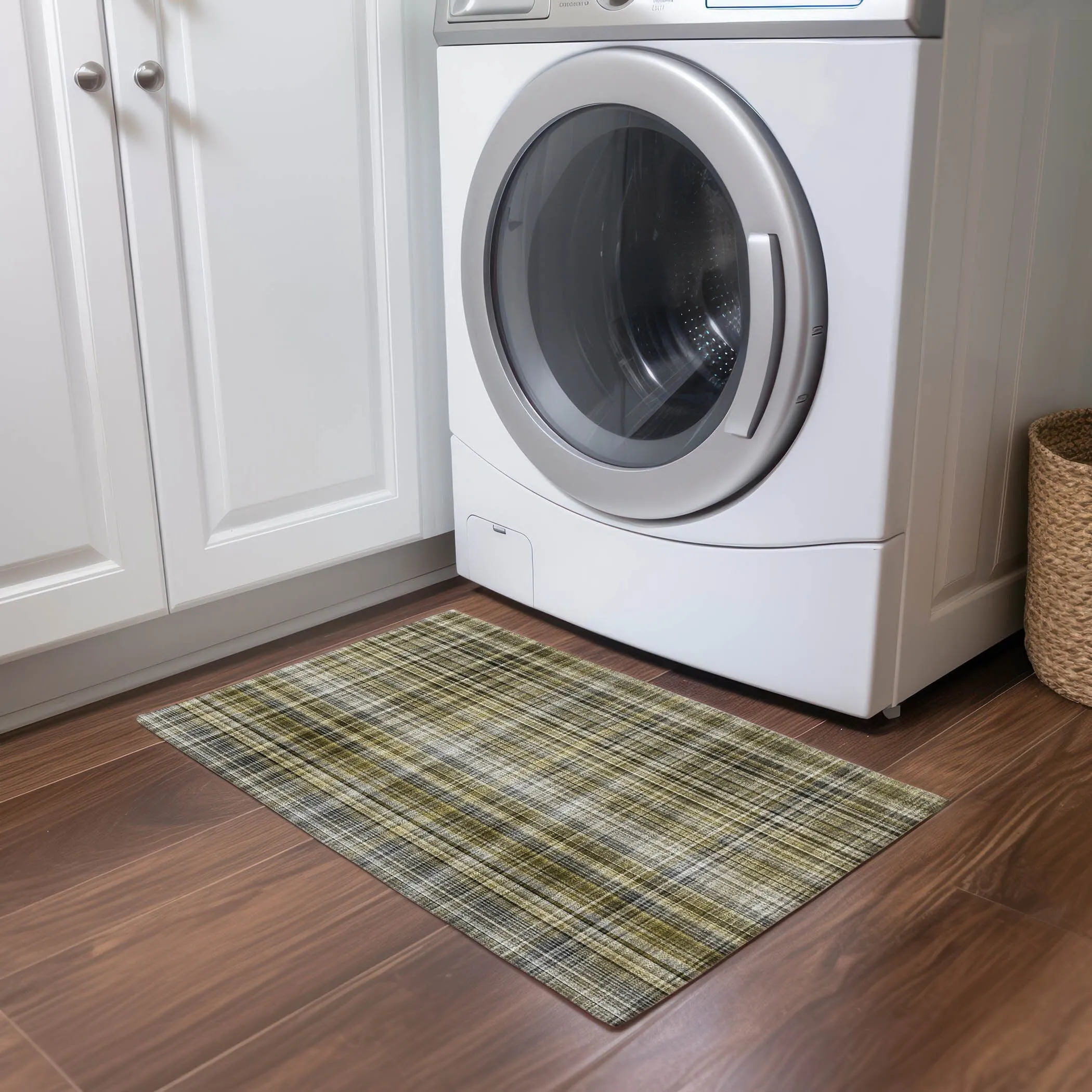 Machine Washable Indoor/ Outdoor Plaid Chantille Rug
