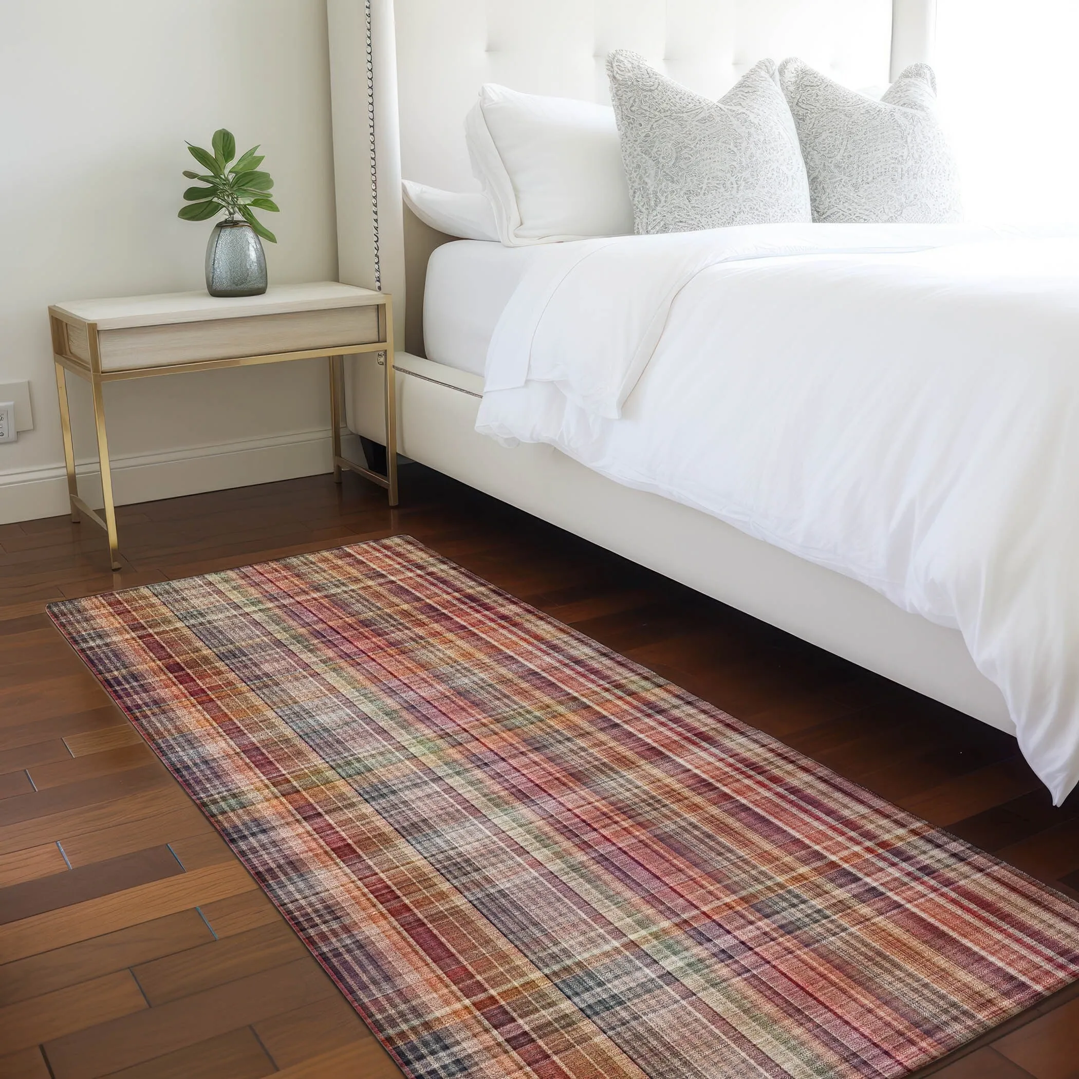 Machine Washable Indoor/ Outdoor Plaid Chantille Rug