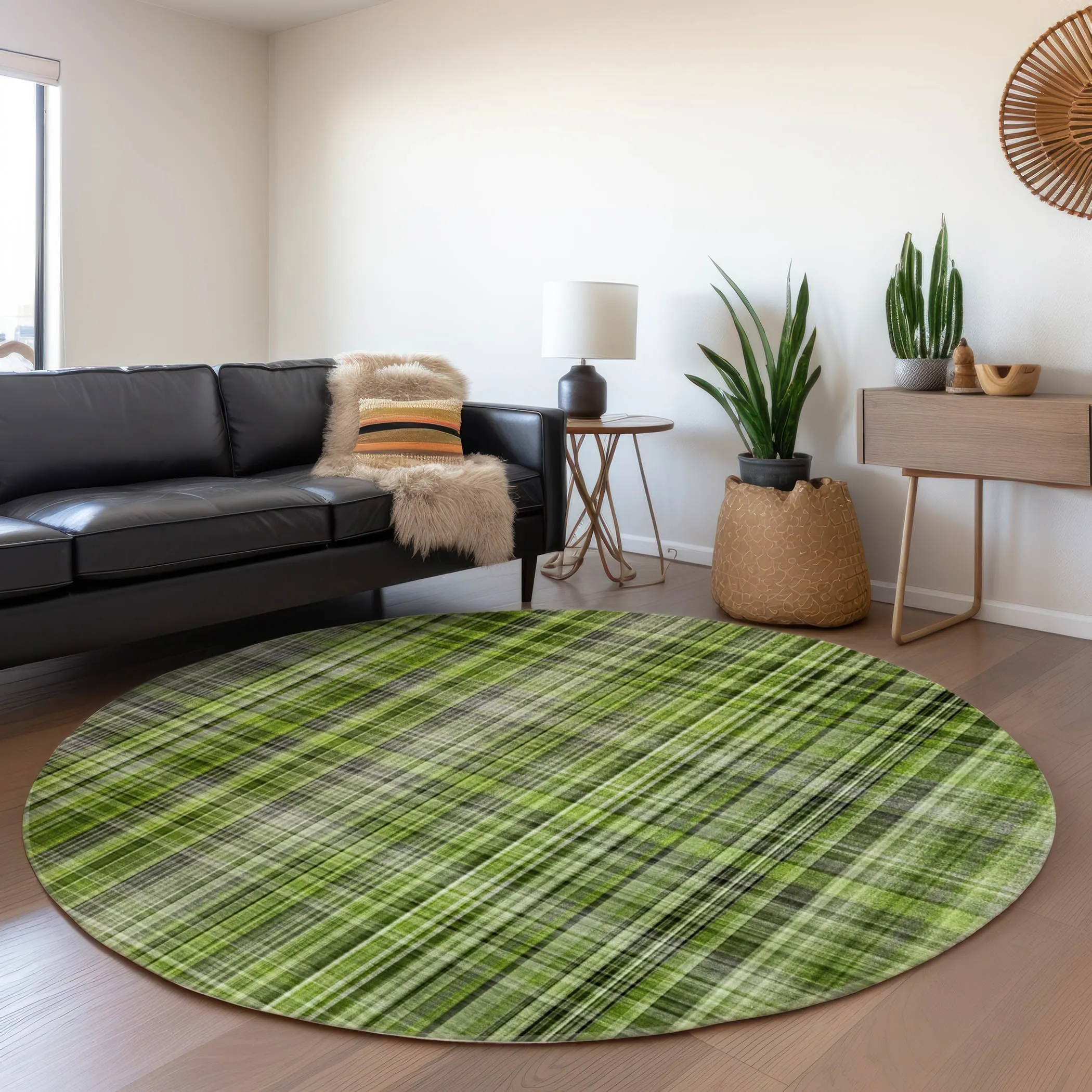 Machine Washable Indoor/ Outdoor Plaid Chantille Rug